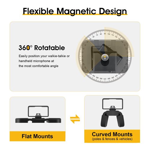 Drill-Free Universal Magnetic CB Radio Mic Holder, Flexible Mount with No-Scratch Rubber Magnet Base for Speaker Microphone, Handset, Walkie Talkie, Fits Truck, Golf Cart, UTV, Off-Road Vehicle