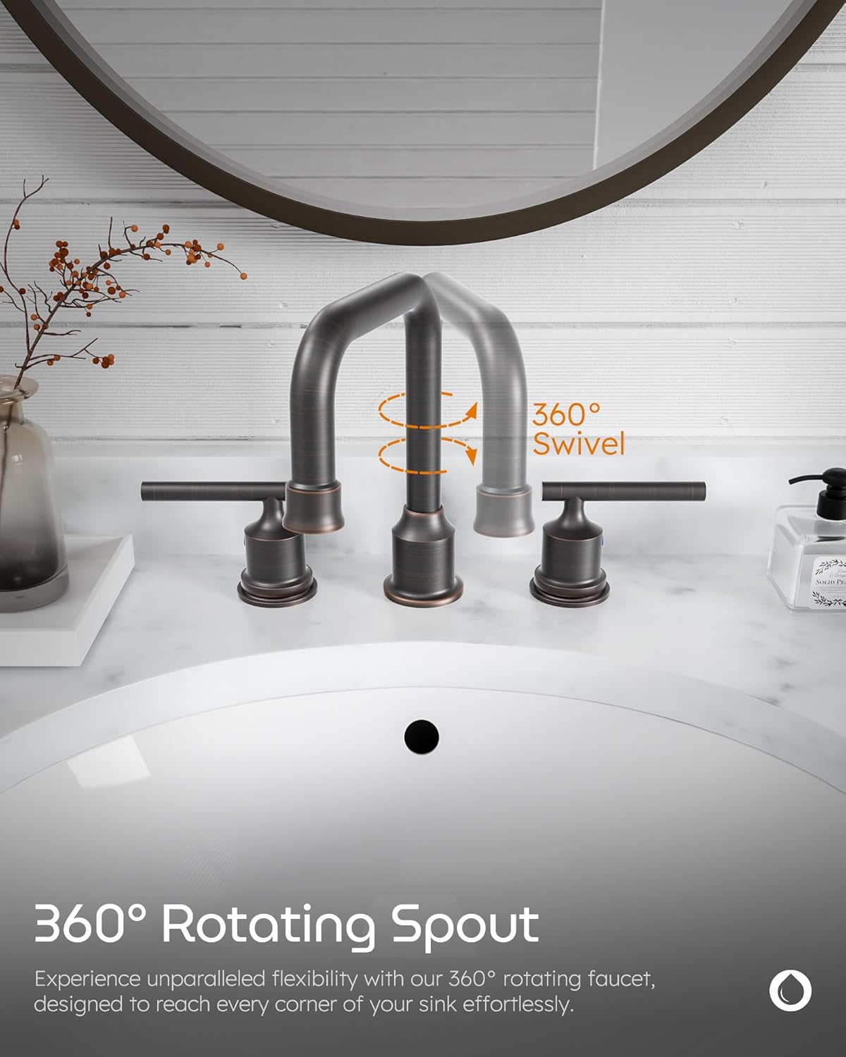 Brushed Nickel 8-Inch Widespread Bathroom Faucet with 360° Swivel Spout - Modern 2 Handle Lavatory Sink Fixture