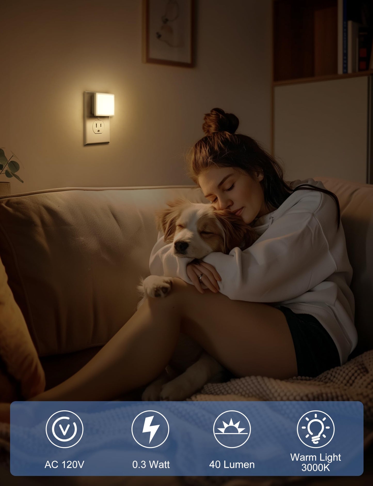 Night Lights Plug into Wall, LED Night Light with Dusk-to-Dawn Light Sensor, 0.3W Warm White Plug in Night Light for Kids, Bedroom, Adults, Bathroom, 2 Pack, Non-dimmable