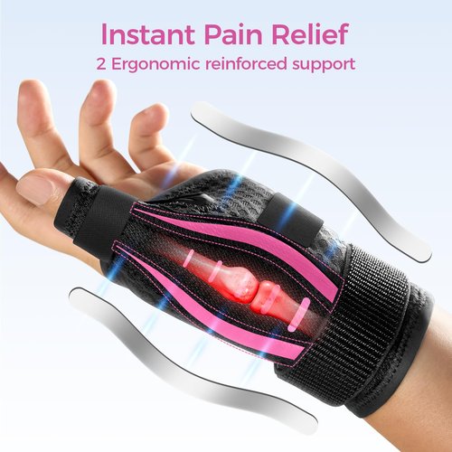 FULDAY Thumb Brace Right/Left Hand, Thumb Spica Splint Hand Brace for Arthritis Pain and Support, Ergonomical Thumb Stabilizer for Trigger Thumb, CMC, De Quervains Tenosynovitis Pain Relief(S/M Pink)