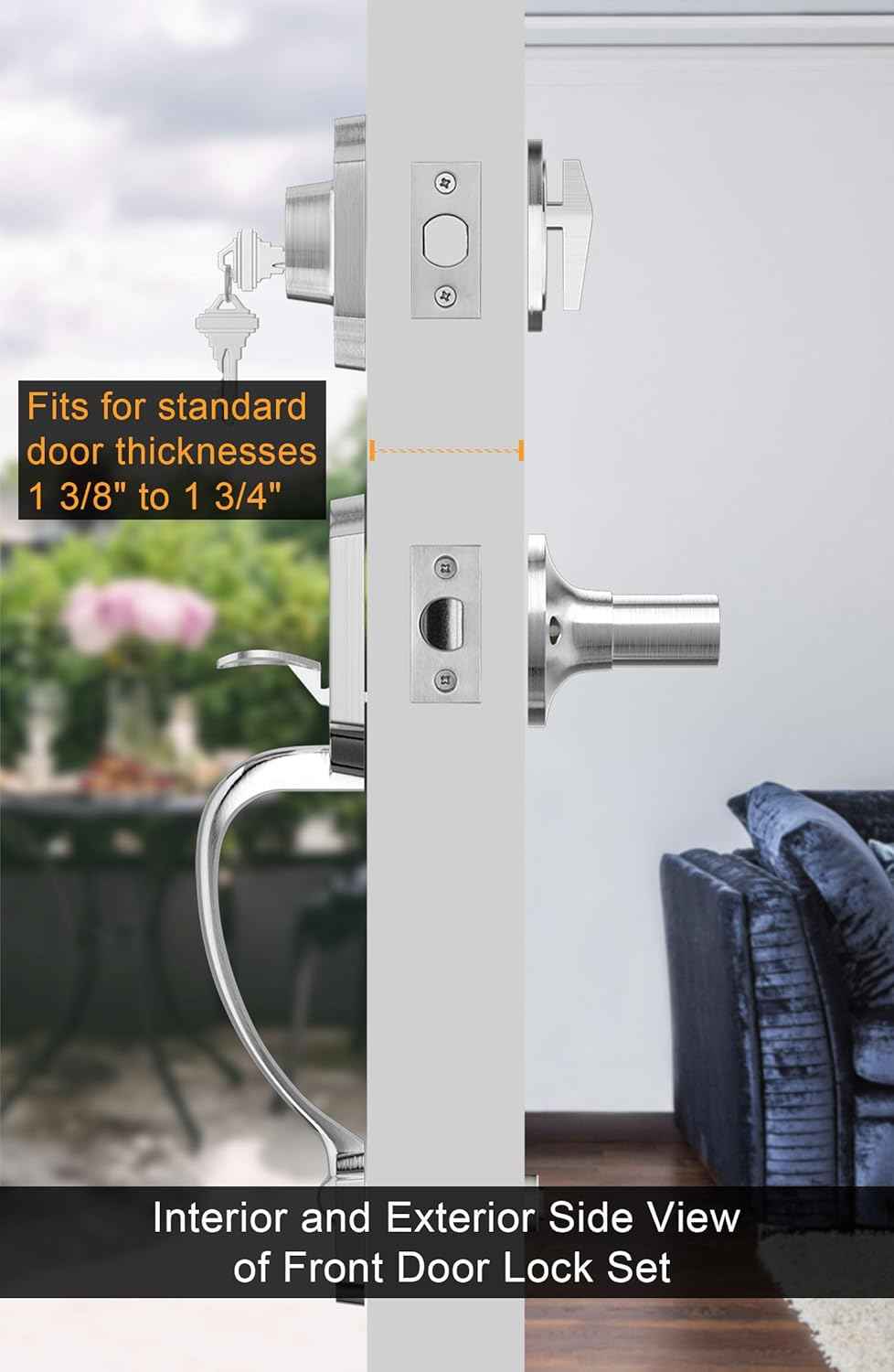 Gold Front Door Handle & Deadbolt Set - Reversible Lever Lock Hardware