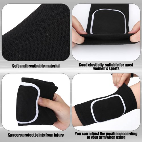 Kathfly 2 Pair Breathable Elbow Support Sponge Elbow Pads Protective Sleeve Volleyball Knee Pads Women Black Protectors Brace Compression Arm Brace Wraps for Men Women Sport
