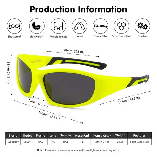 EYEBUDDY Kids Sunglasses Baseball Sunglasses Boys Girls Softball Sports Sun Glasses Polarized UV Protection Age 6-12