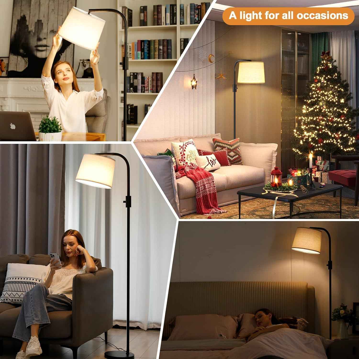 Modern Dimmable Floor Lamp with 9W LED Bulbs - Stylish Standing Light for Living Room & Bedroom (Gold & White)