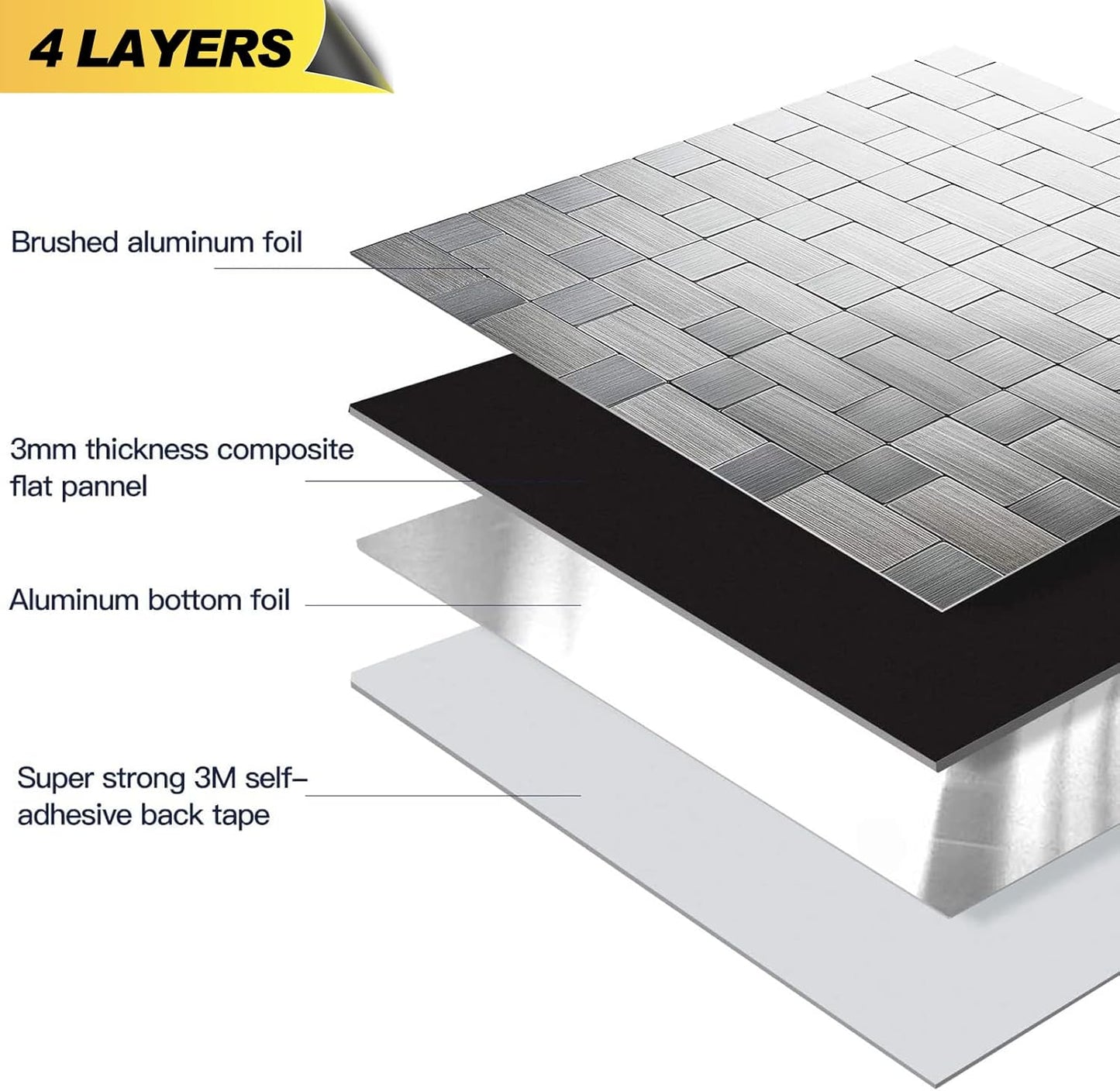 Stainless Steel Peel and Stick Backsplash Tiles - 20 Sheets, 12''x12'' for Kitchen & Bathroom