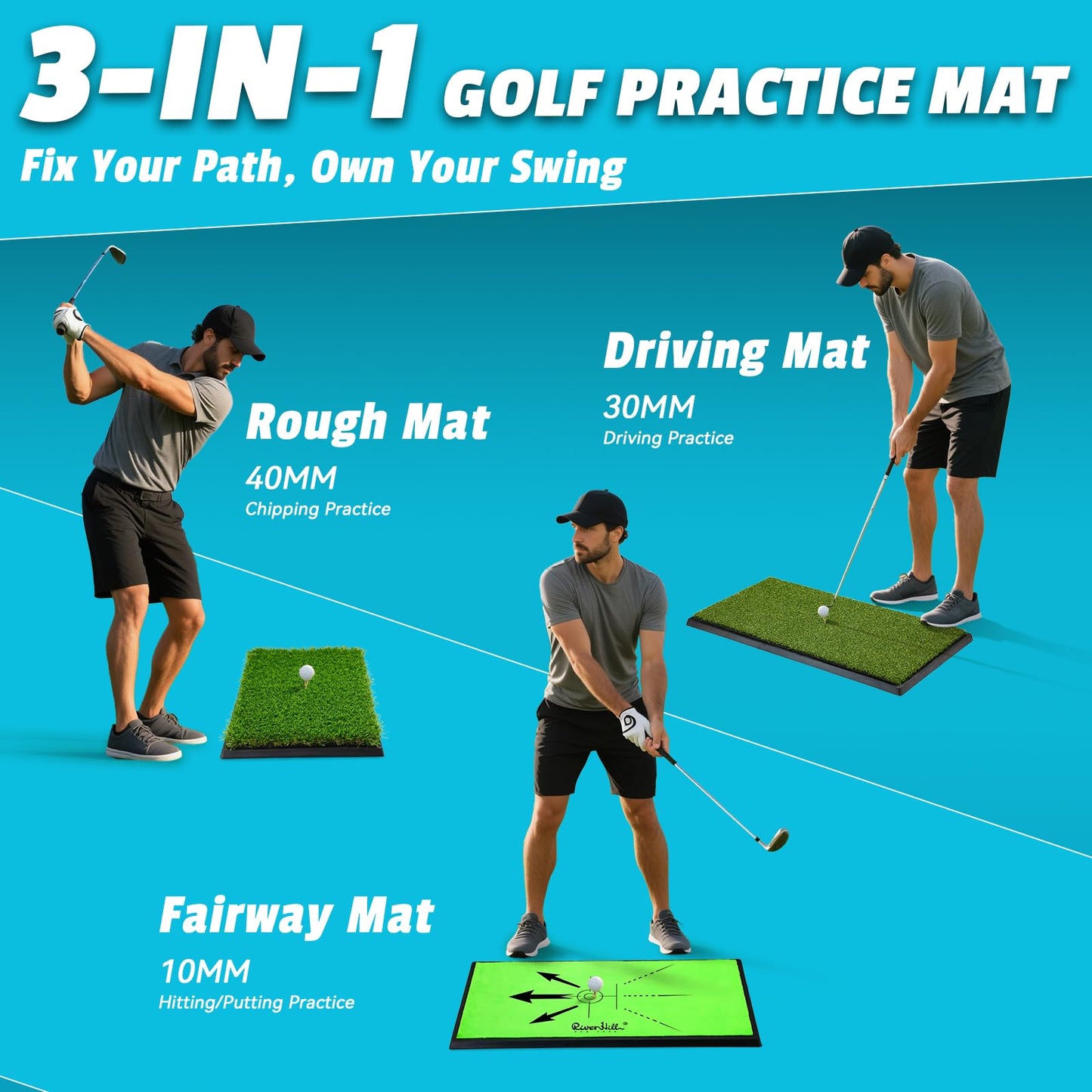 Golf Hitting Mat, Large Golf Practice Mat 25"X13" W/Instant Swing Path Feedback, 4 Replaceable Training Turf with Heavy Duty Rubber Base for Driving/Chipping/Putting, Golf Equipment Indoor & Outdoor