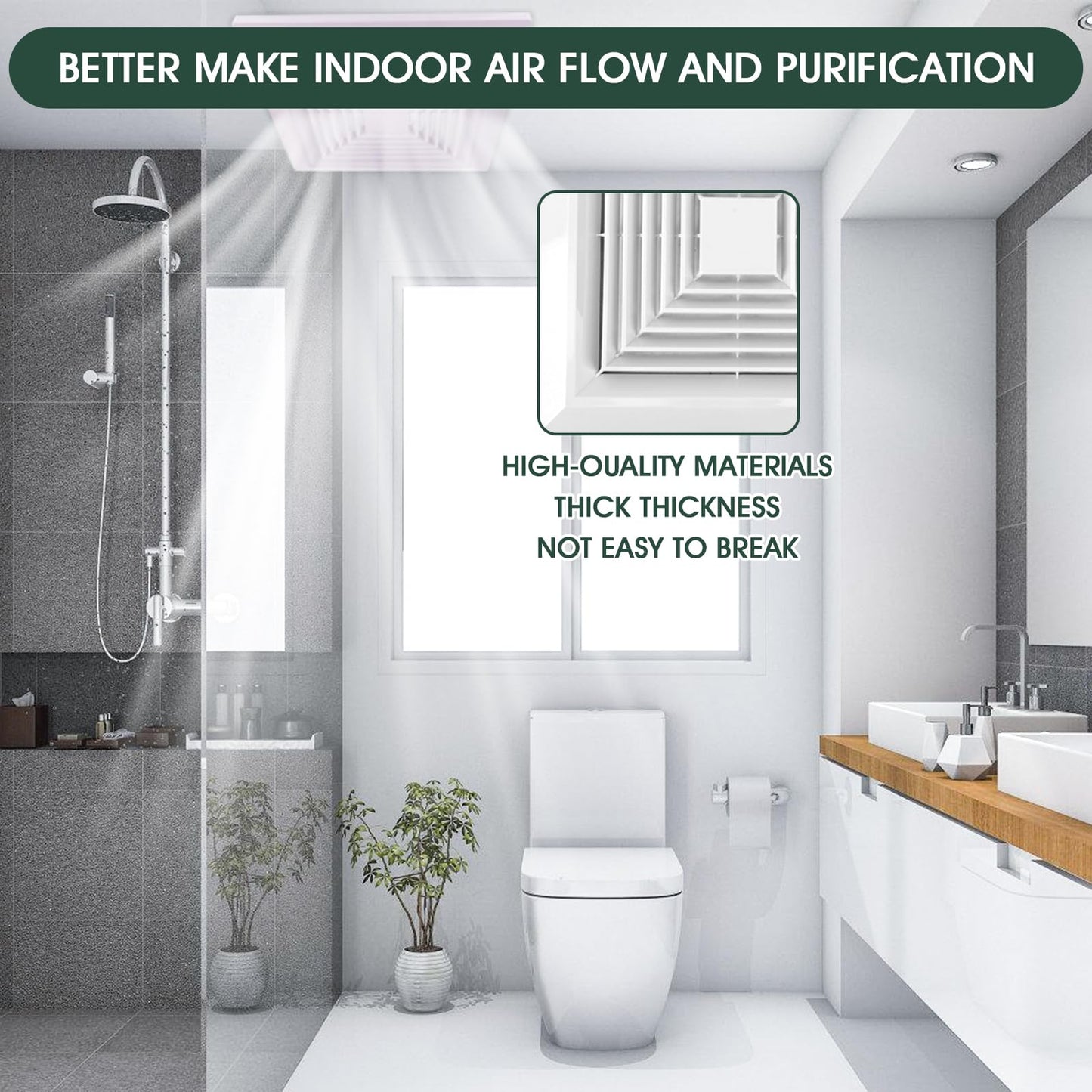 White 1 Piece (9 “x 9 ”Inch) Bathroom Exhaust Fan Cover with Spring, Square Ceiling or Wall Mounted Exhaust Fan, Ceiling Fan, Grille, Air Diffuser, Diverter Ventilation Hood, Replacement Accessories