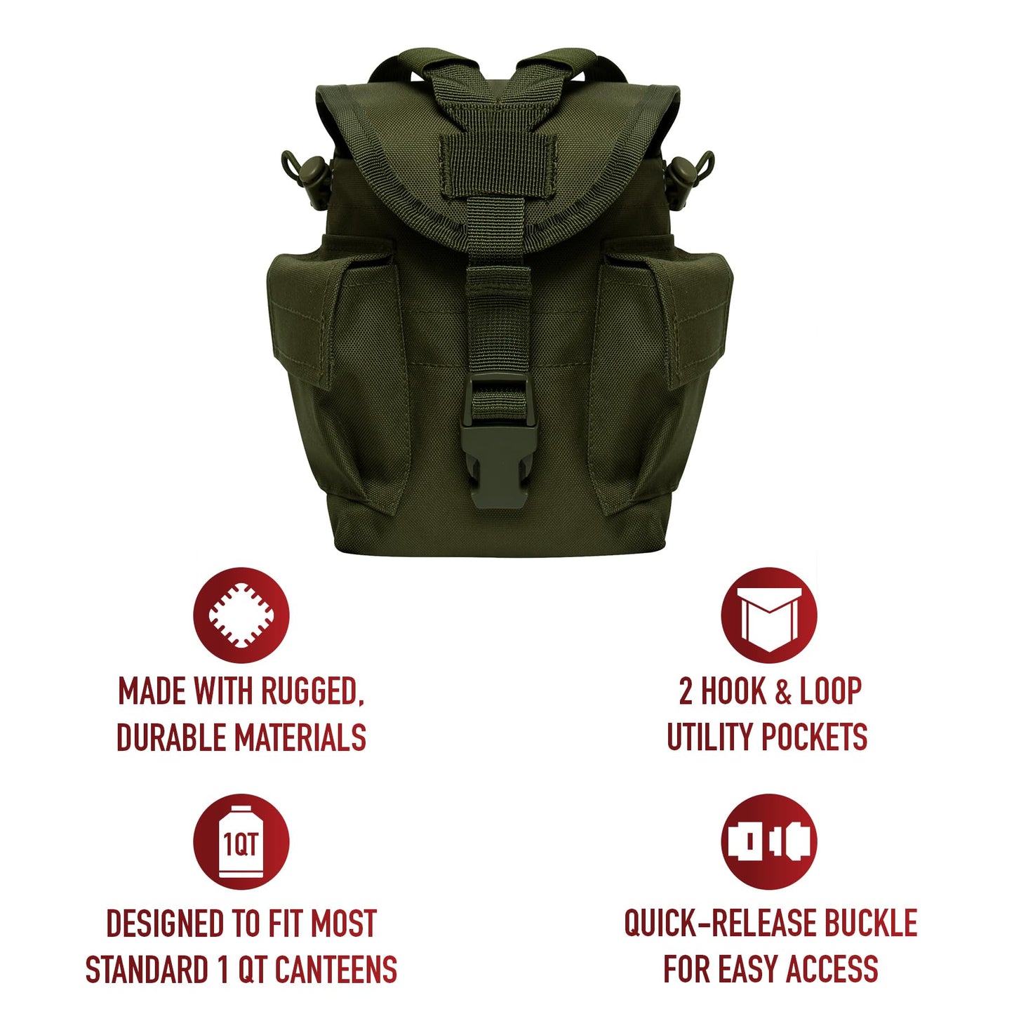 Rothco MOLLE II Canteen & Utility Pouch - 1‑Quart Compatible, Modular Attachment, Durable Nylon Storage Pouch for Outdoor, Tactical & Utility Gear (Olive Drab)