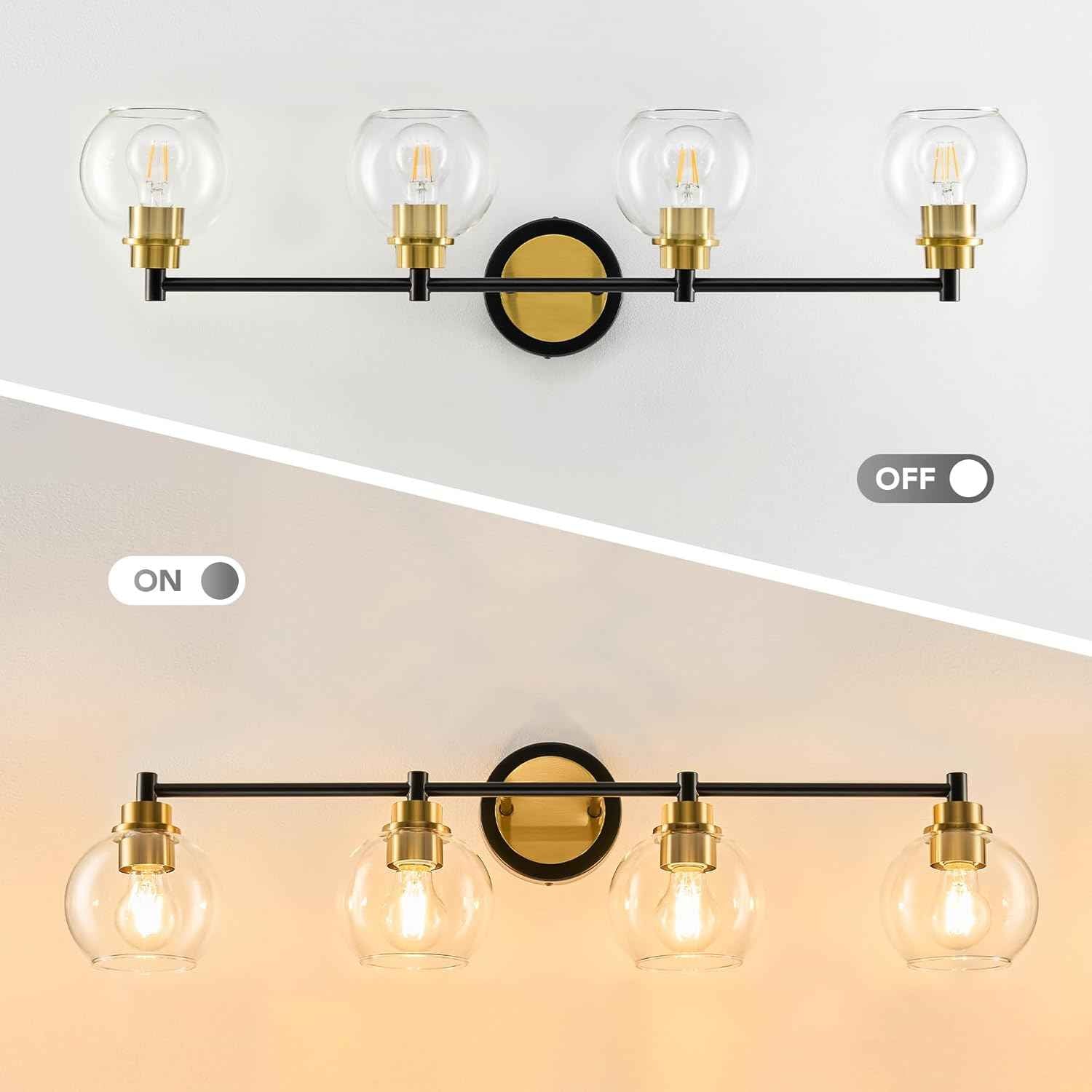 3-Light Vanity Bathroom Light Fixture with Globe Glass Shades - Brushed Nickel, ETL Certified
