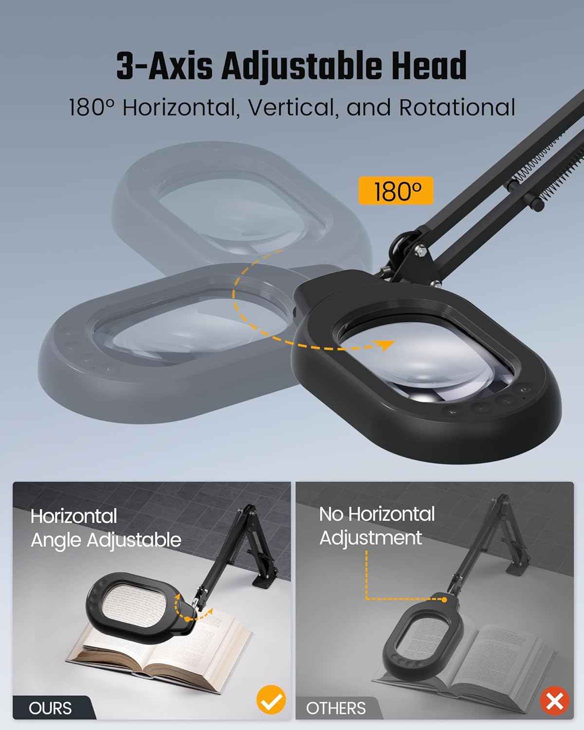 10X Magnifying Desk Lamp with Dimmable LED Light & Adjustable Swing Arm - Perfect for Reading, Crafting & Close Work