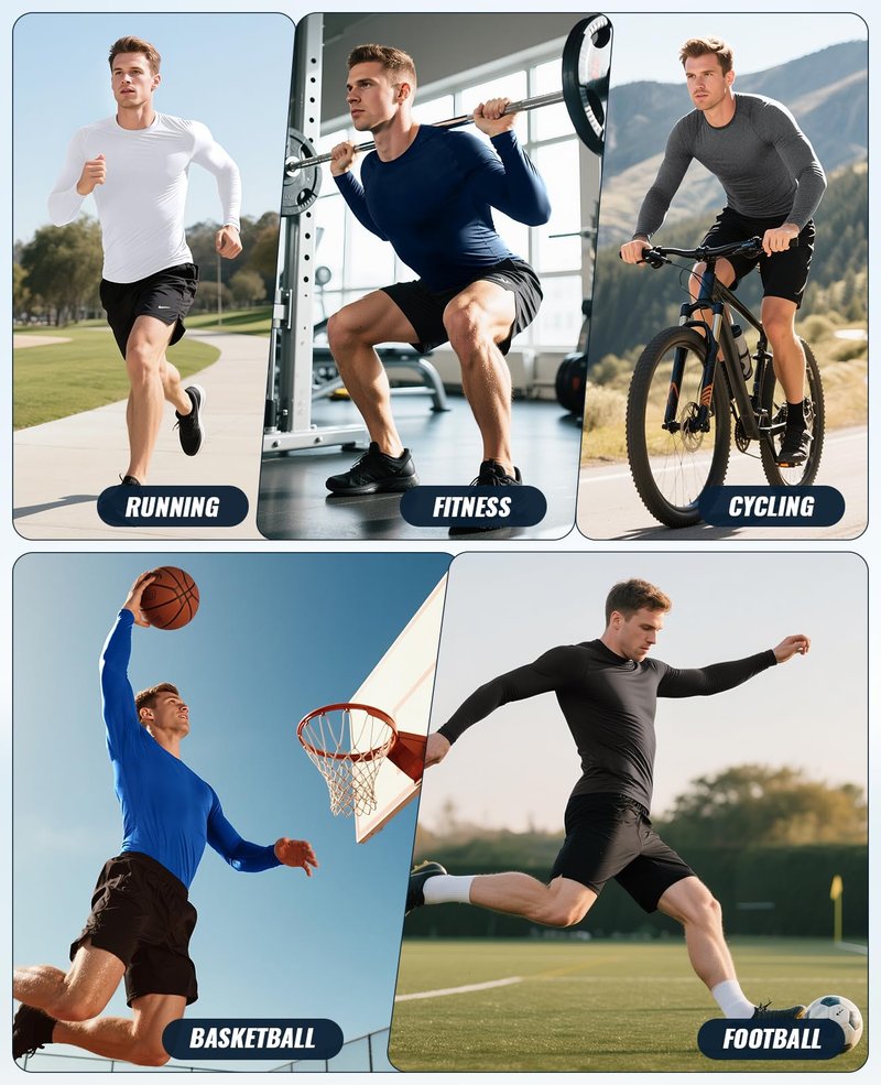 Niksa 3 Pack Long Sleeve Compression Shirts for Men Cool Dry Athletic Undershirt Workout Tops Base Layer for Running