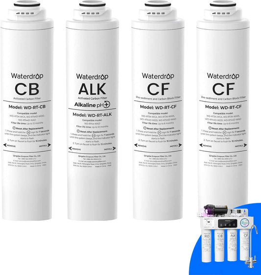 Waterdrop WD-T4-RCA Replacement Filter Combo - 2 CF, 1 CB & 1 Alkaline for WD-T4-A RO System
