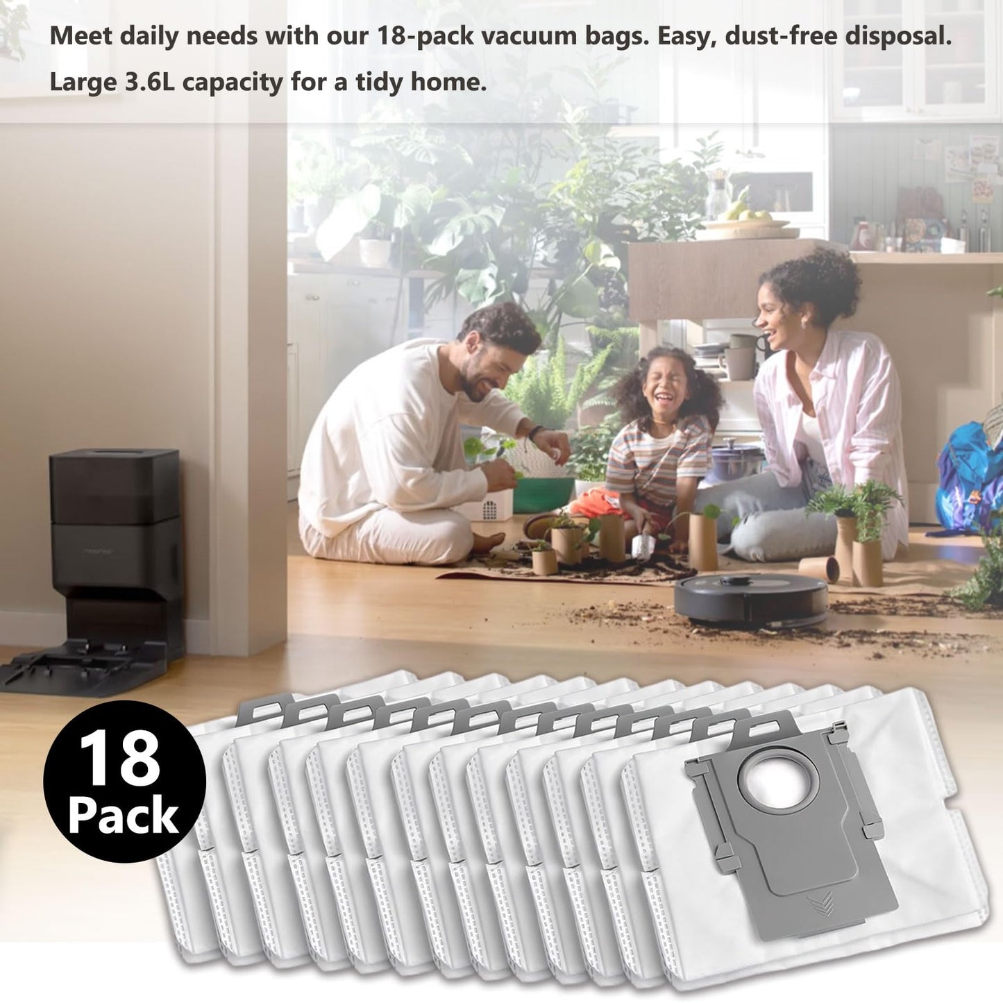 18 Pack Dust Bags Compatible with Roborock Q5 Q5+ Q5 Pro+, Q7 Q7+ Q7 Max+, Q8 Max+, Q10 S5+ X5+, S7 Pro Ultra, S7 MaxV Ultra, S8+ S8 Pro Ultra, 3L Replacement Vacuum Cleaner Bags