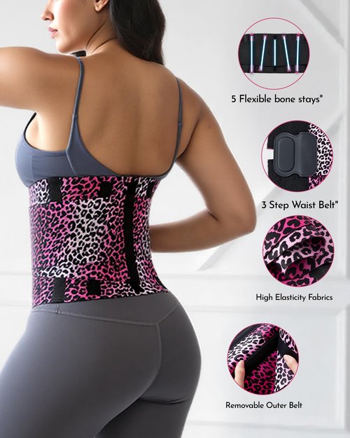 anylost Waist Trainer for Women Belt Body Shaper Corset with Tummy Control for Workouts, Ab Belt Waist Cincher Shapewear with Triple Wrap for Daily Wear, Fuchsia Leopard Print
