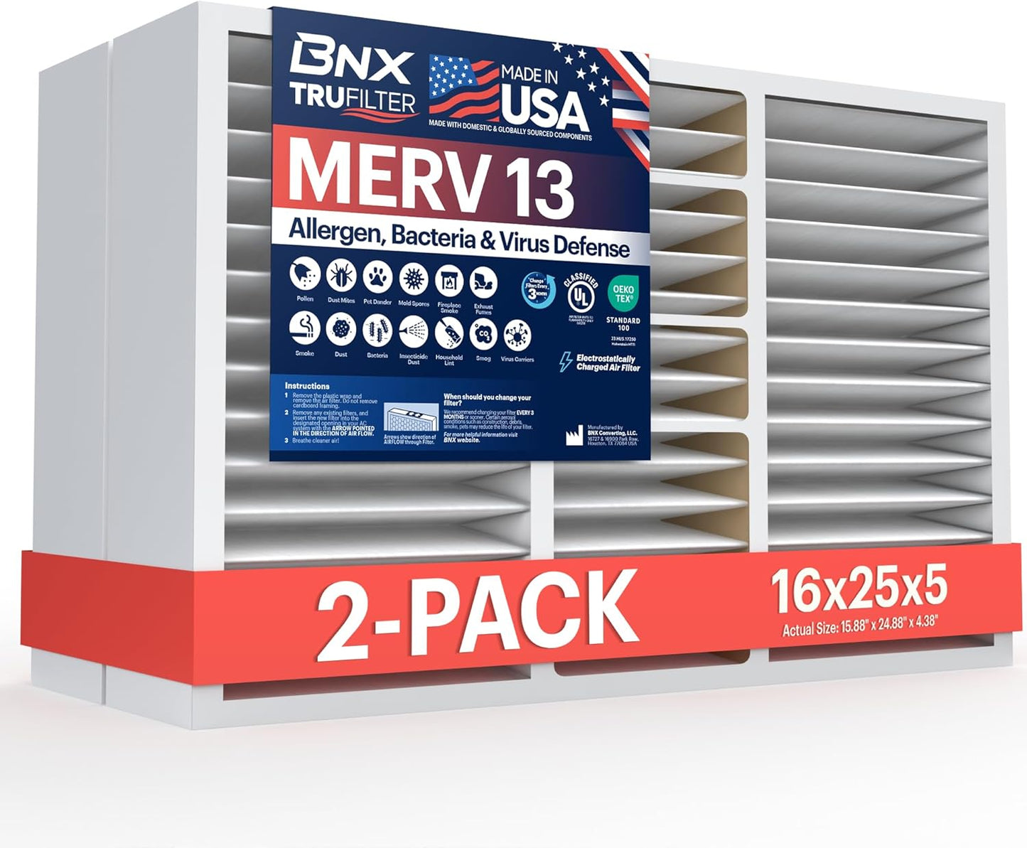BNX TruFilter 12x12x1 MERV 8 Air Filters (6-Pack) - USA-Made Dust & Pet Defense for HVAC