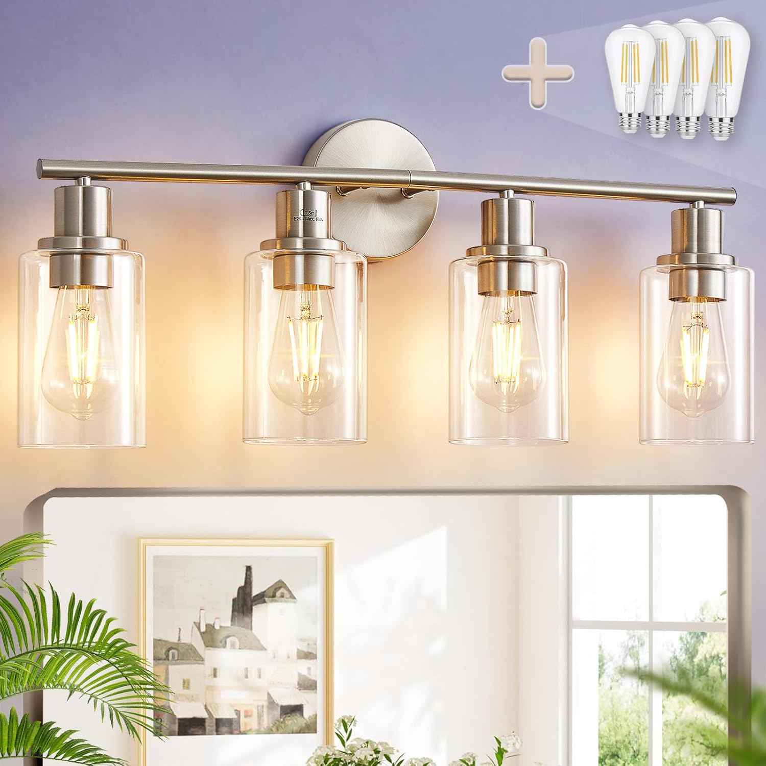 Modern Black 3-Light Bathroom Vanity Light Fixture with Clear Glass Shades - 2 Pack