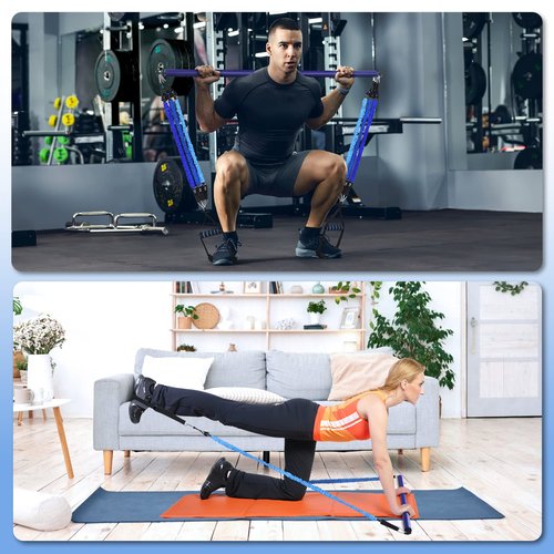 Hommie Portable Pilates Bar Kit with Resistance Bands for Men and Women,Upgraded 3 Section Pilates Bar with Resistance Bands (20/40/60lb) for Home Gym Equipment Supports Full-Body Workouts