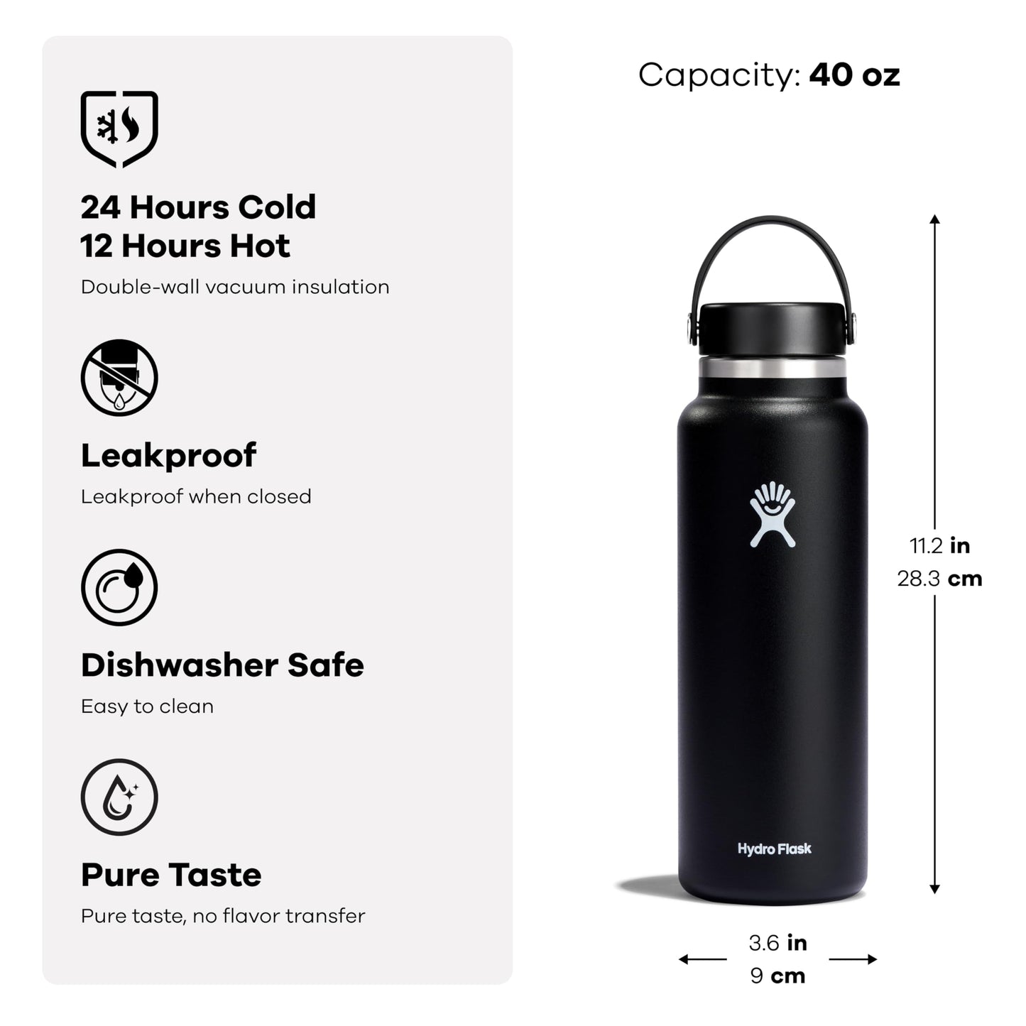 Hydro Flask Water Bottle - Insulated Stainless Steel - Wide Mouth Flex Lid, Non Spill, Leakproof and Refillable in 40 Oz Tonal Trillium