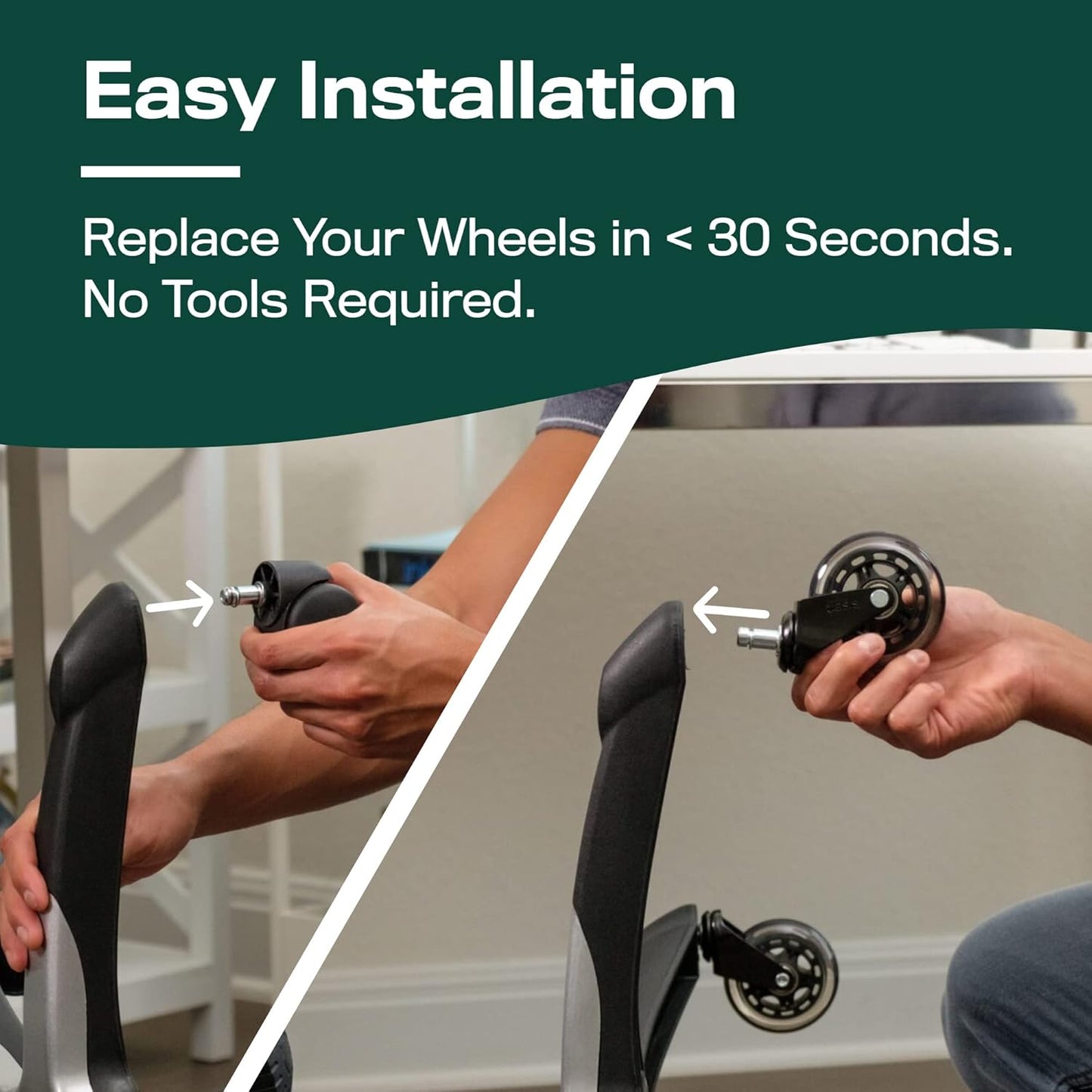 Original Rollerblade Office Chair Wheels - Smooth, Quiet Casters for Hardwood & Carpet - Easy Universal Fit - Set of 5