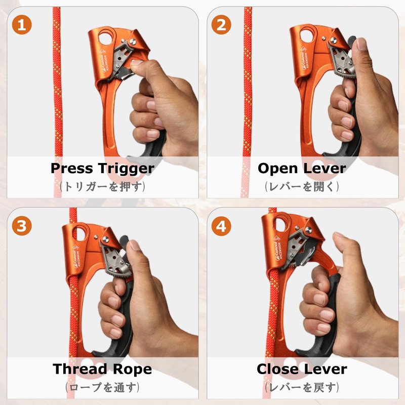 YAPJEB UIAA & CE Hand Ascender Aluminum Alloy for Climbing Mountaineering Rescue Caving Rigging Rappelling Tree Arborist - Ergonomic Rubber Handle, Fits 10-13mm Rope - R(Orange)