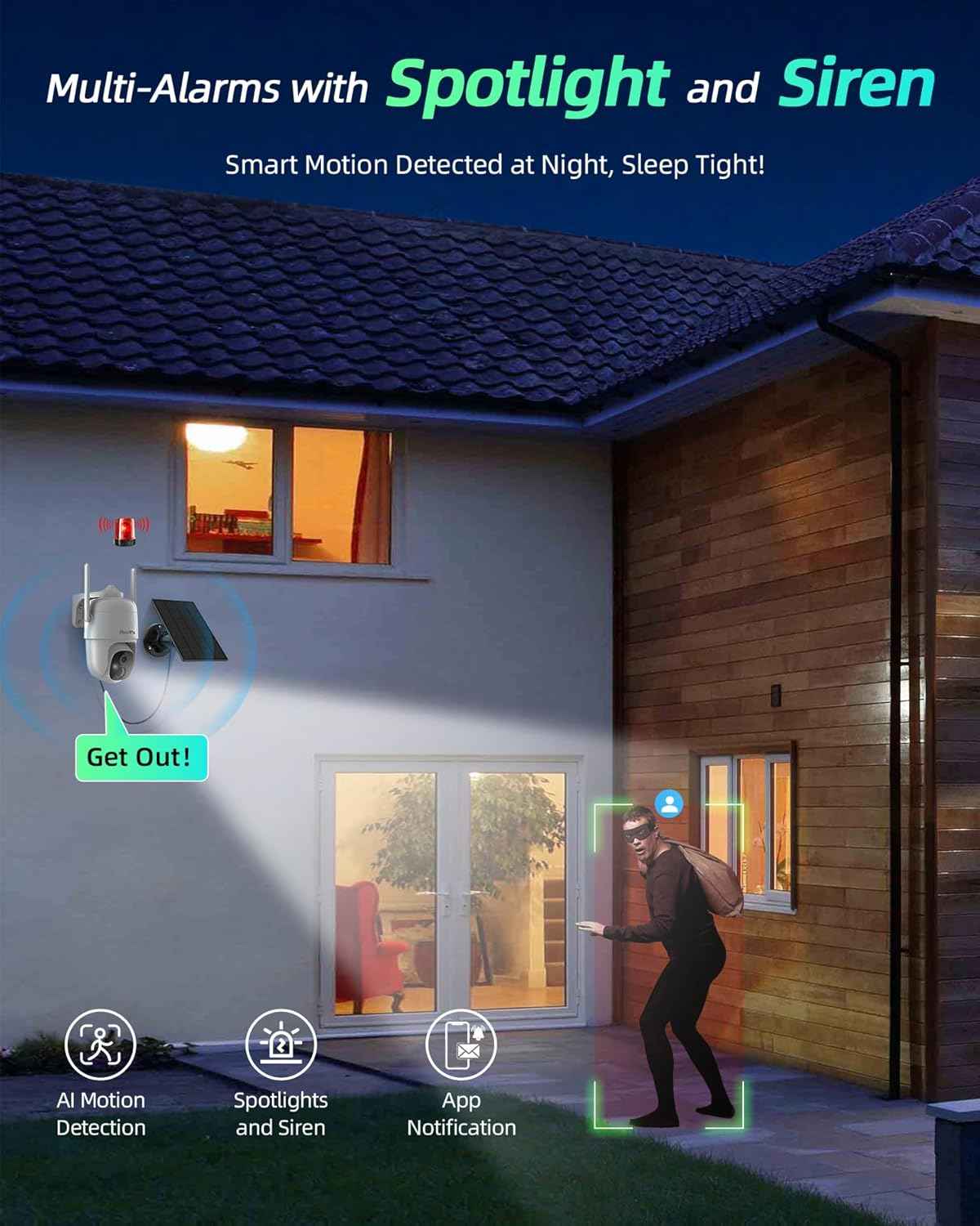 Wireless Solar Security Camera - 360° Outdoor Surveillance with AI Motion Detection, 2K Night Vision & Two-Way Talk