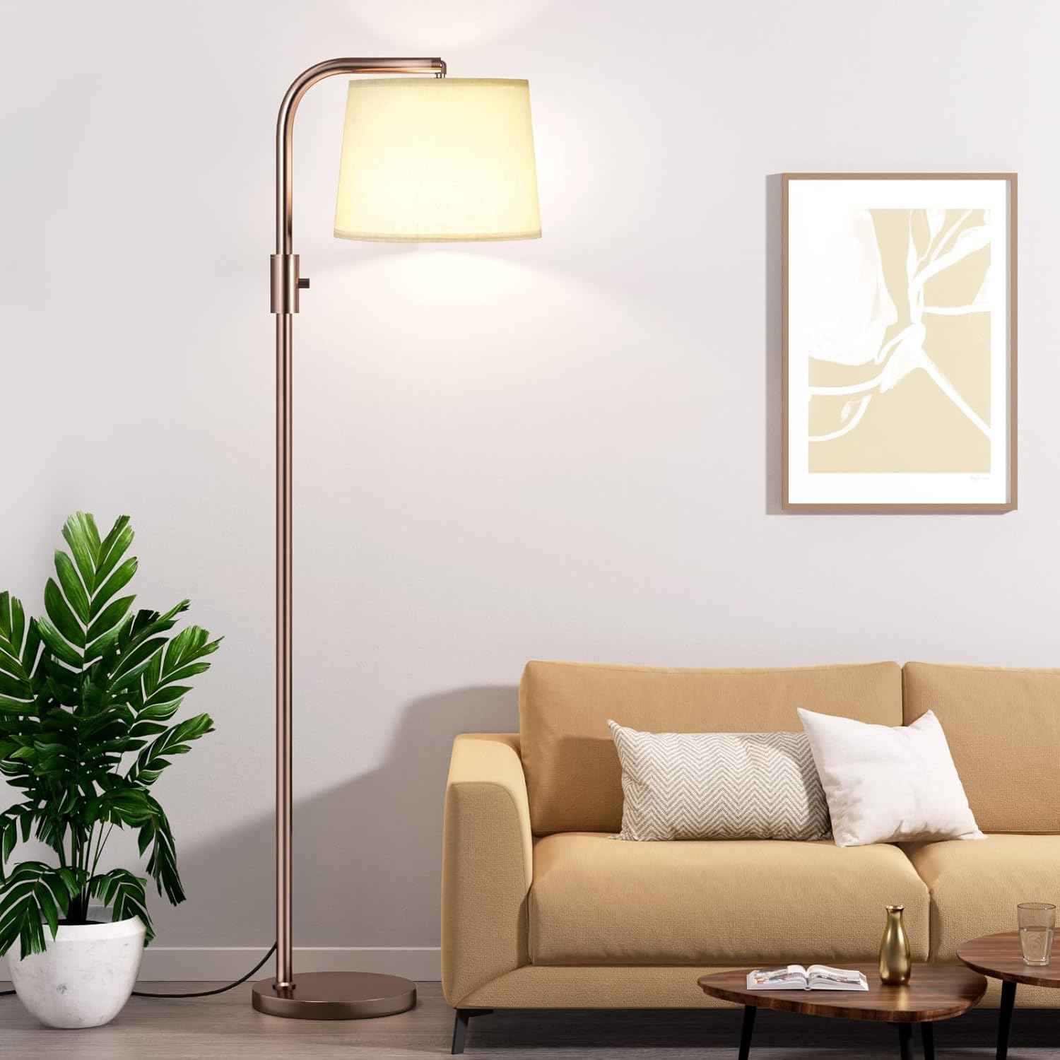Modern Dimmable Floor Lamp with 9W LED Bulbs - Stylish Standing Light for Living Room & Bedroom (Gold & White)