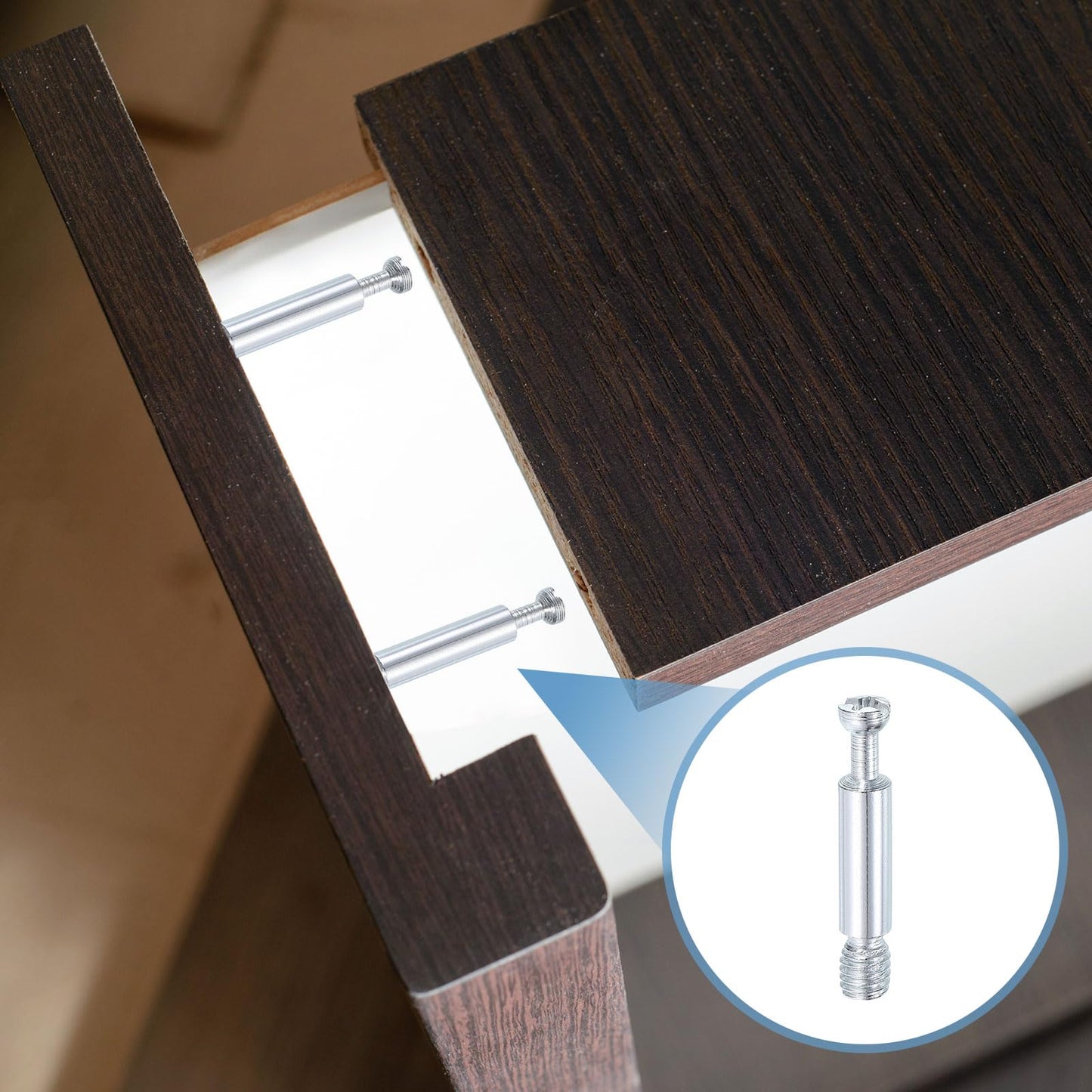 uxcell 45Pcs 35mm Furniture Connecting Fittings, Thread Bolts Dowels Screws, Metal Dowel Fitting Fasteners for Cabinet Drawer and Wardrobe Furniture, Silver