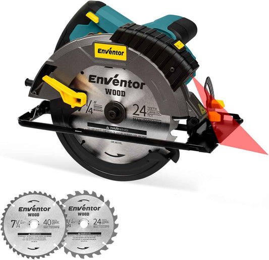 14A Electric Circular Saw with Laser Guide & 2 Blades - 7-1/4 Inch, 5500RPM