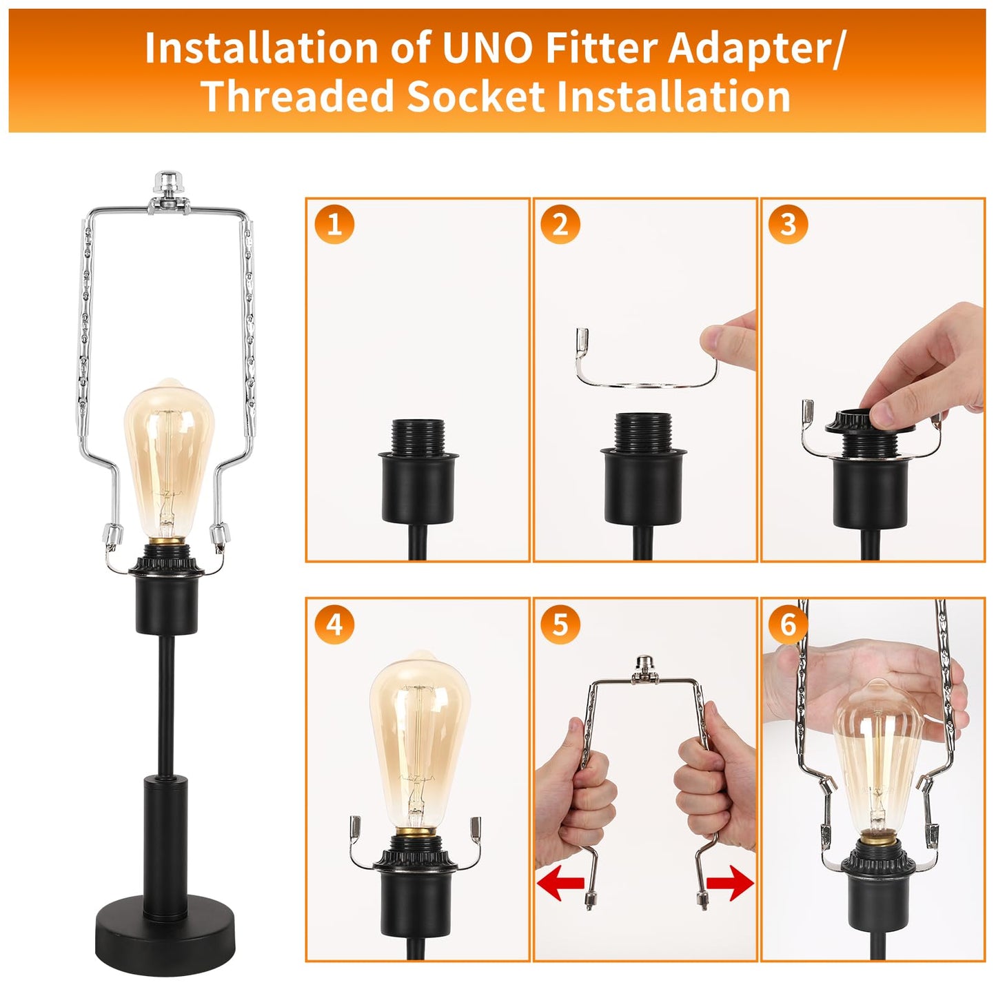 Lamp Harp Kit,Adjustable Lamp Shade Holder, harp and finial for lamp,Lamp Shade Holder Fits 8 9 10 11 12 inch Shades, with Lamp Rod and E14 E26 E27 Light Base UNO Fitter Adapter Converter Finial Set