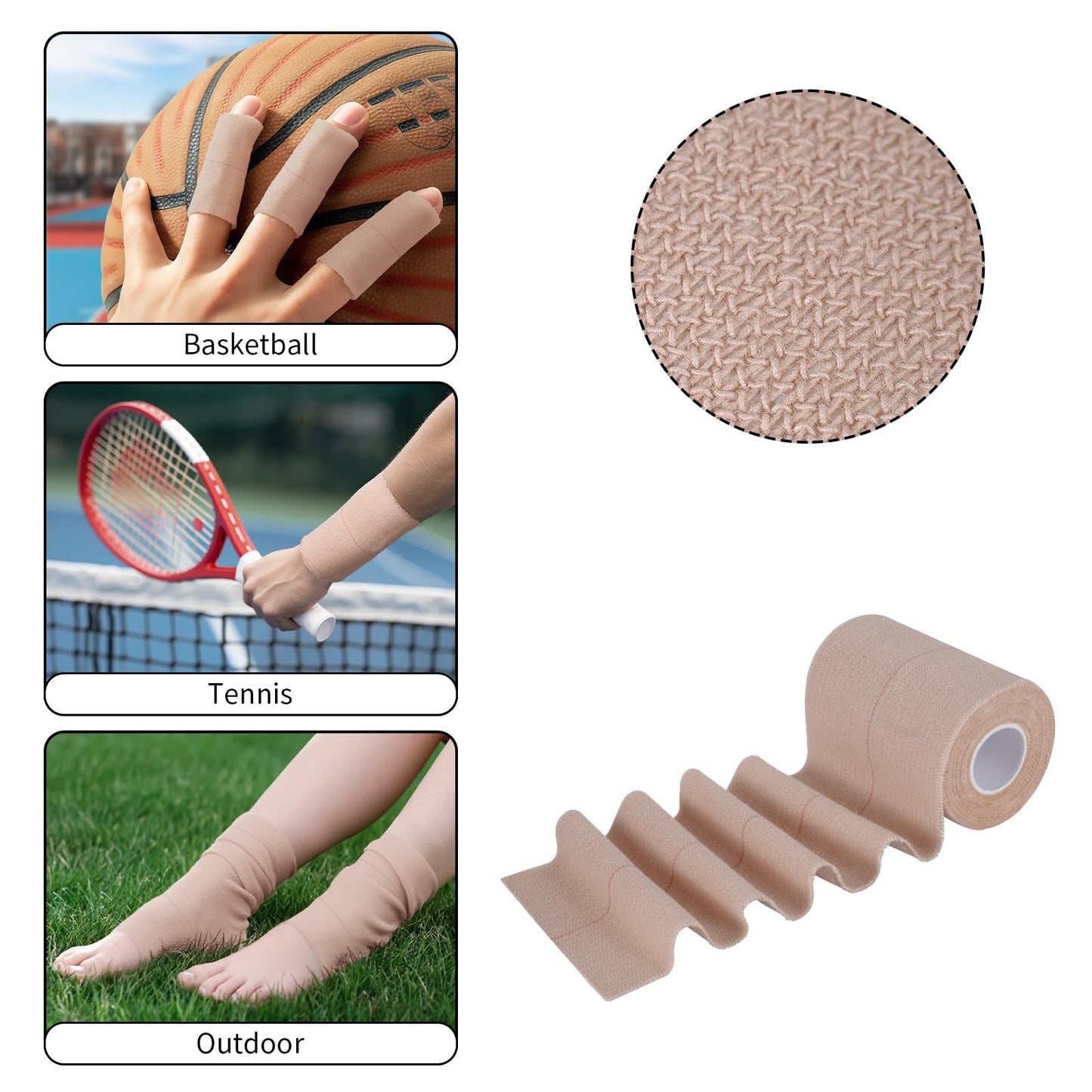 Worive 4 Rolls Elastic Tape, Breathable Self Adhesive Bandage Wrap, Flexible Stretch Bandages for Sports Wrists Sprains Knees Ankles, for Animals and Pets, 5 Yards (4 Inch in Width)