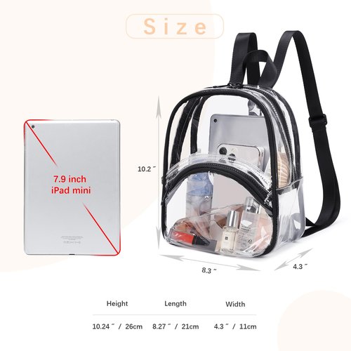 abshoo Clear Mini Backpack for Stadium Approved Transparent Backpacks for Girls Women Clear Bag for Concert Sport Events (Black)