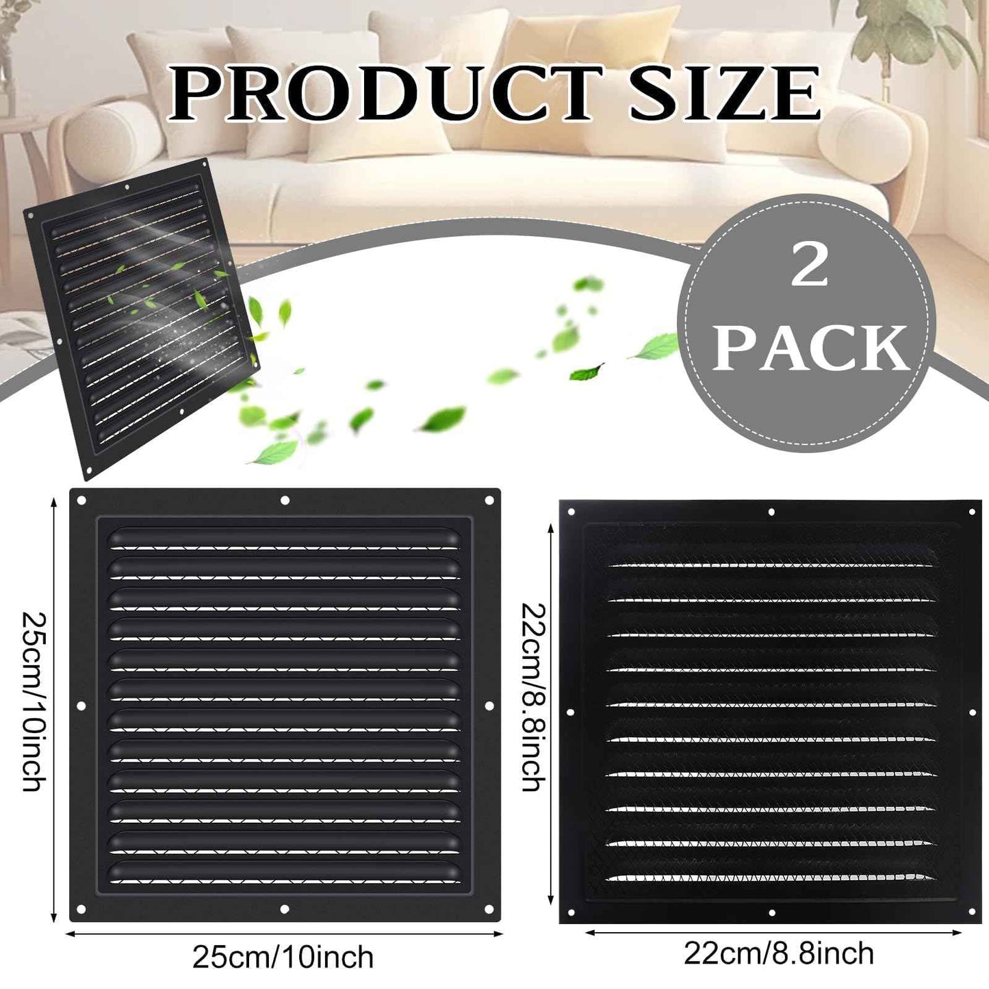 2 Pcs Attic Vent 10" X 10" Shed Vents Metal Gable Vents for Houses Wall Vent with Screen Vent Covers for Home Garage Attic Ceiling, Boost Ventilation and Guard Against Moisture