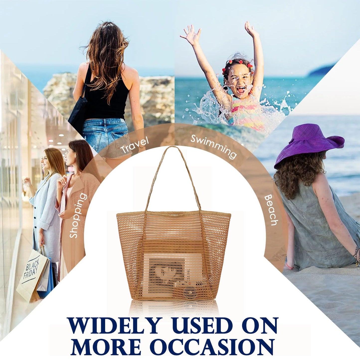 Fammart Mesh Beach Bag for Women, Summer Straw Tote Hobo Pool Bags with Zipper Pocket, Travel Vacation Cruise Essentials 2026