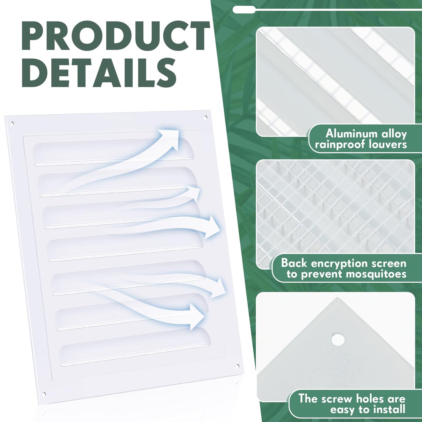 2 Pcs 6 x 6 Inch Aluminum Gable Vents Attic Vents Metal Gable Wall Shed Vent with Screw and Screen Mesh, Square Return Louver Grille for Ventilation Exterior Door House Attic Garage Ceiling