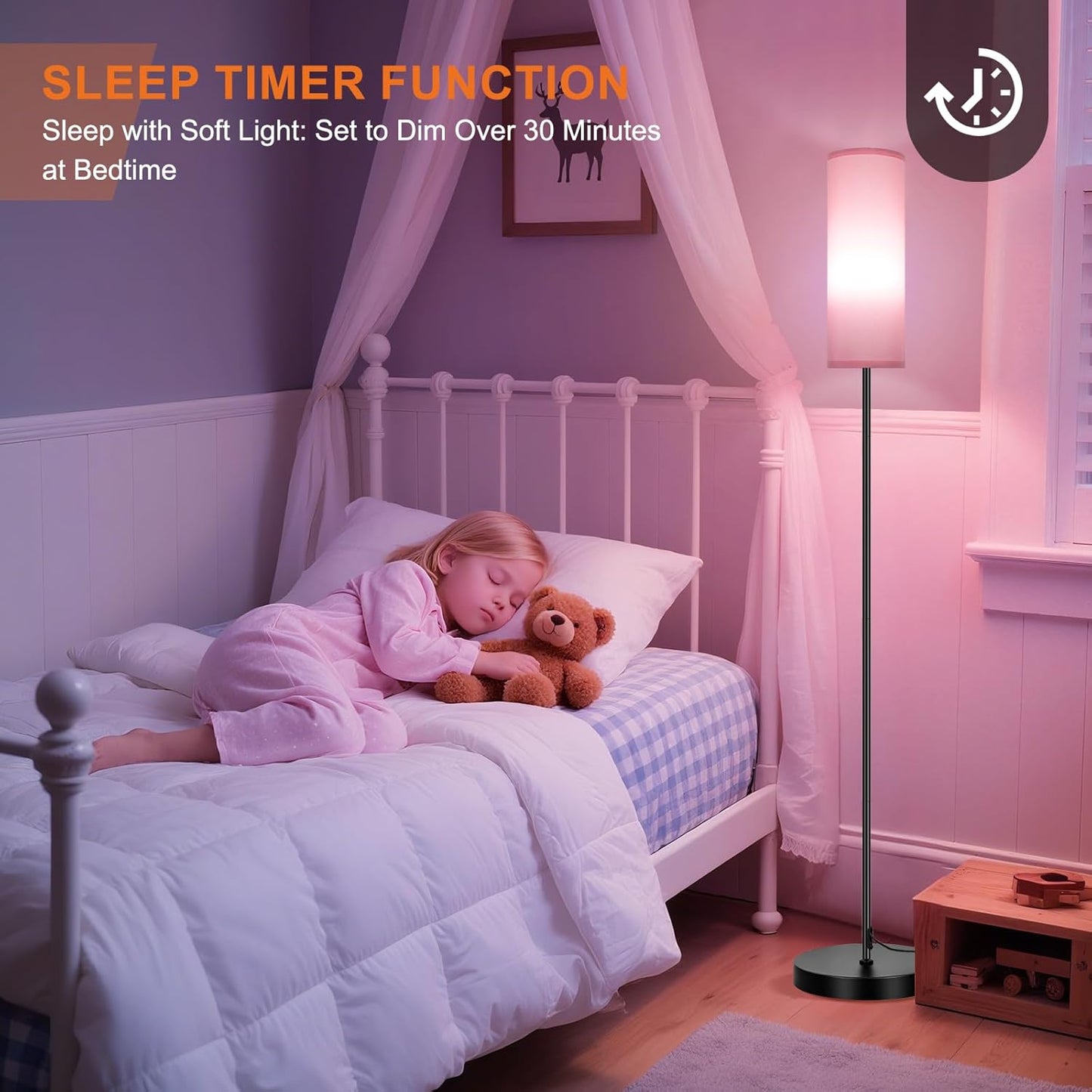 Modern Dimmable Floor Lamp with Remote - RGB Smart Bulb for Living Room, Bedroom & Office
