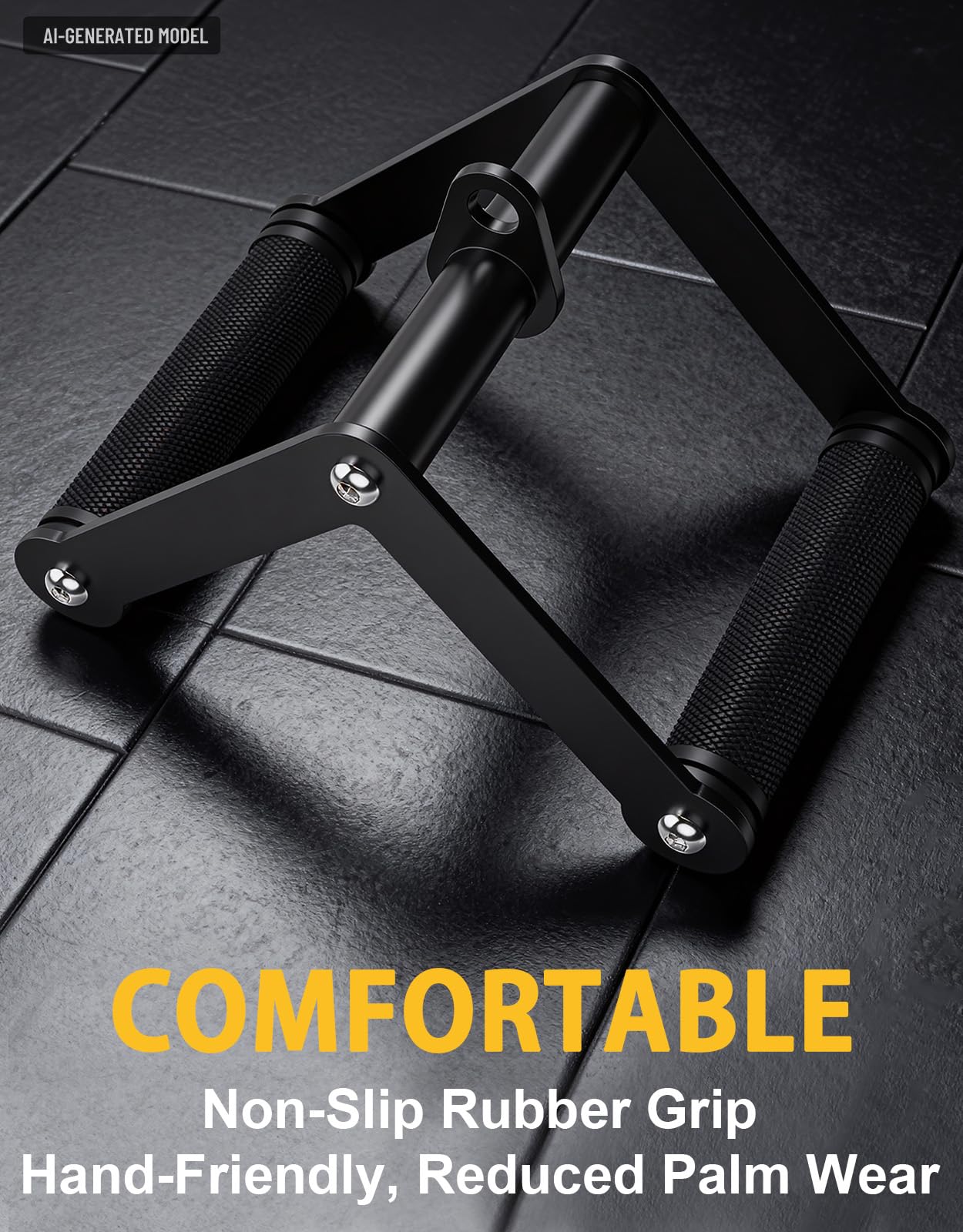 Fit4Fun Double D Row Handle Cable Attachment, Non-Slip Rubber Grip V Bar for Gym Cable Machine, Heavy Duty Row Handle for Back Training
