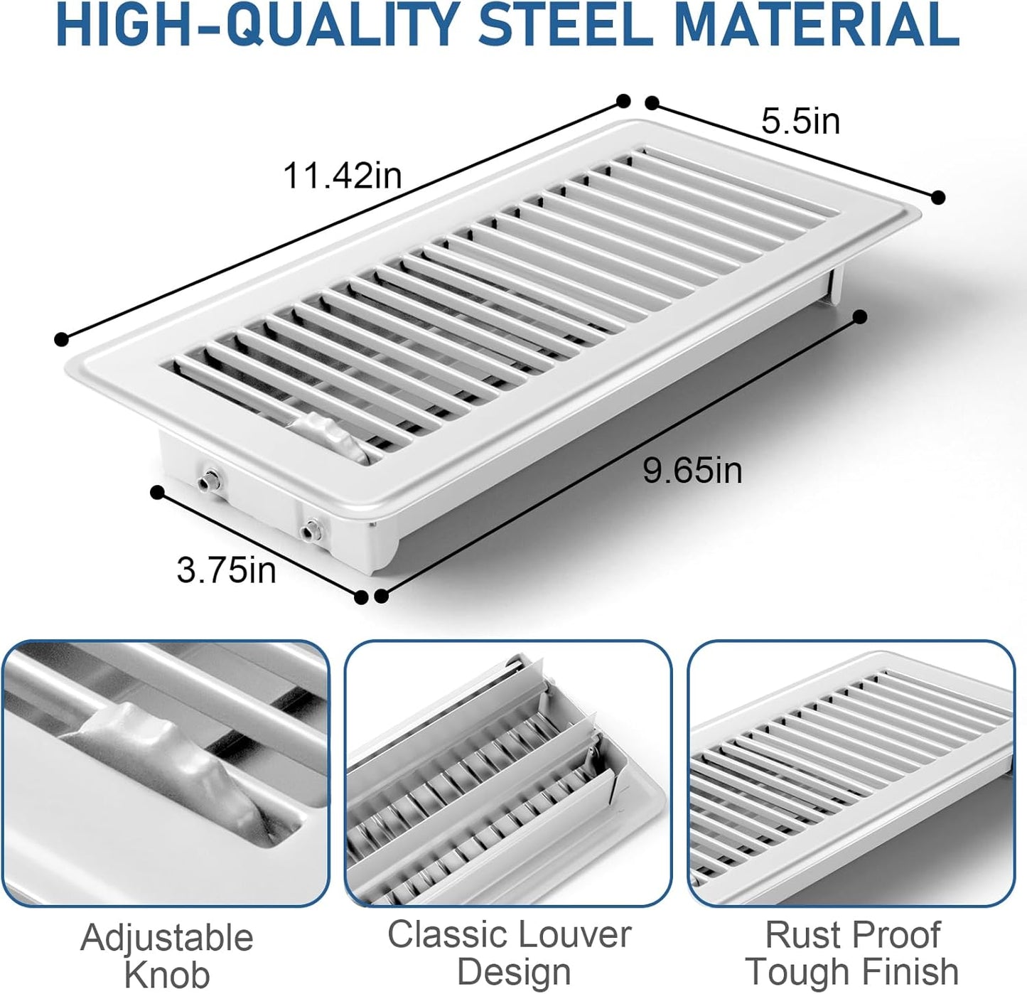 Heavy Duty 4x10 Inch Metal Floor Vents - 6 Pack Rust Proof Air Vent Covers for Home
