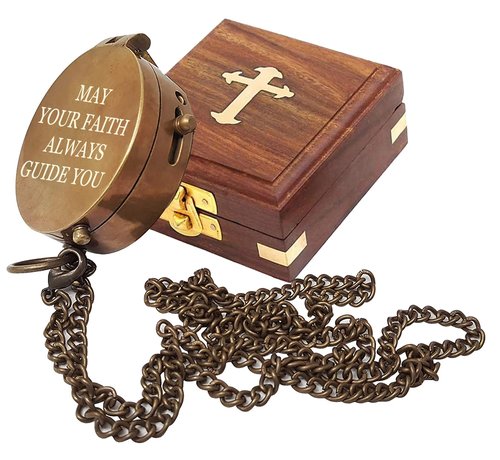 Engraved Compass - I Will Guide You - Psalm 32:8 Quote Handmade Working Compass with Scripture - Religious, Christian, Catholic, Christening, First Communion, Confirmation Gift