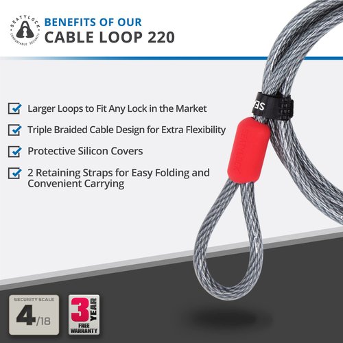 SeatyLock Bike Cable Lock - Anti Theft Triple Braided Steel Cable with Loops for Bike Security - Universal Fit Flexible Large Locking Cables for Bicycle U Chain or Folding Lock - 86.6"
