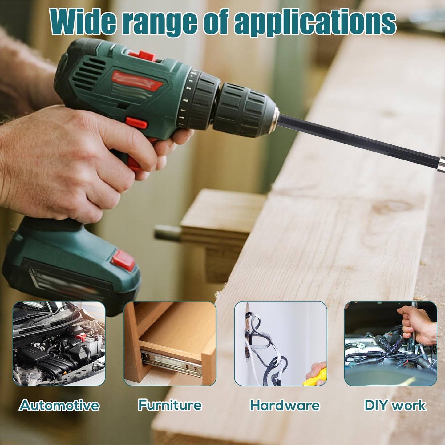 4pcs Drill Bit Extension Set, 1/4 Inch Hex Shank Magnetic Bit Holder for Impact Driver Cordless Drill Electric Screwdriver (2/4/6/12 Inch)