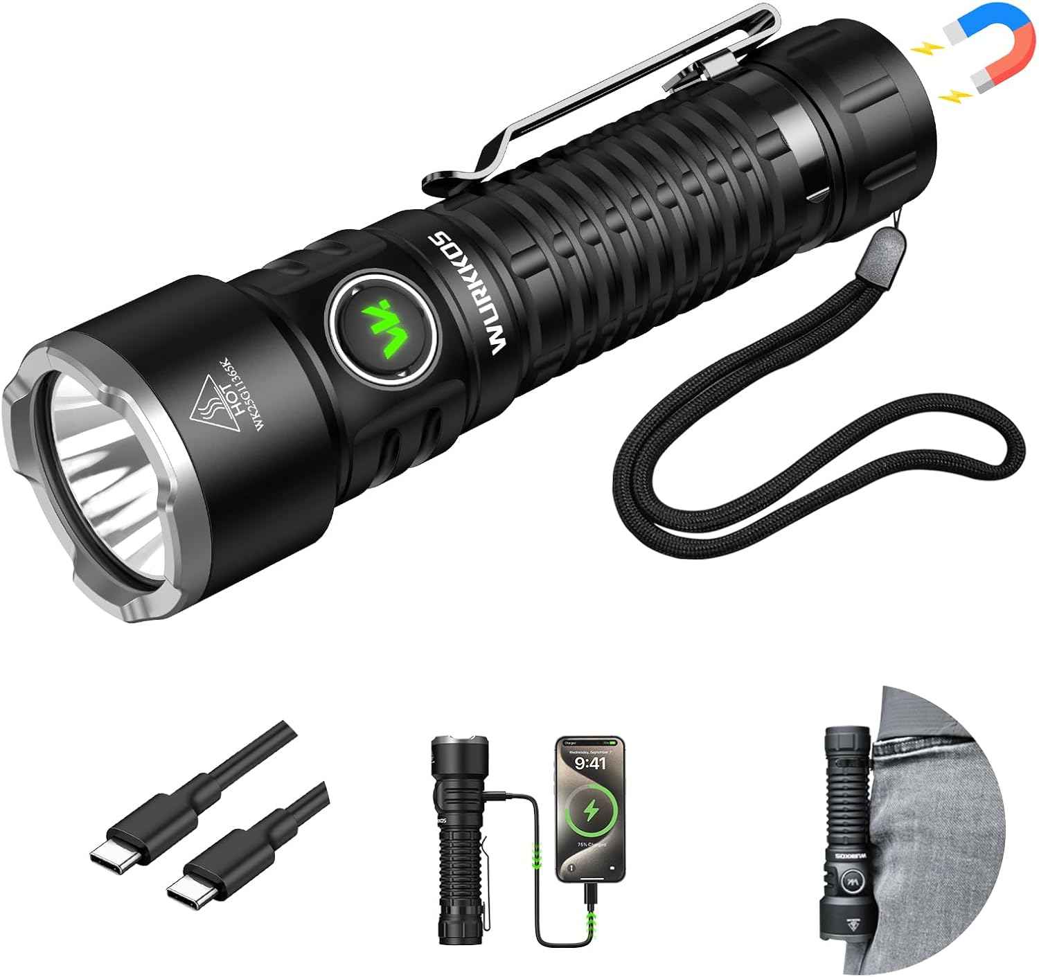 3200 Lumens Wurkkos TS28 Rechargeable LED Flashlight - IP68 Waterproof Torch for Camping, Hiking & Emergencies