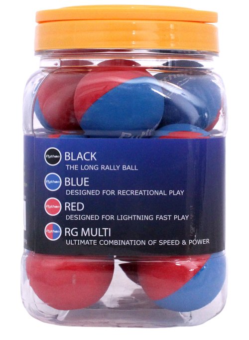Python RG Multi Colored Racquetballs (Value Pack - 12 Ball Jug/Endorsed by Racquetball Legend Ruben Gonzalez!)(Blue/Red)