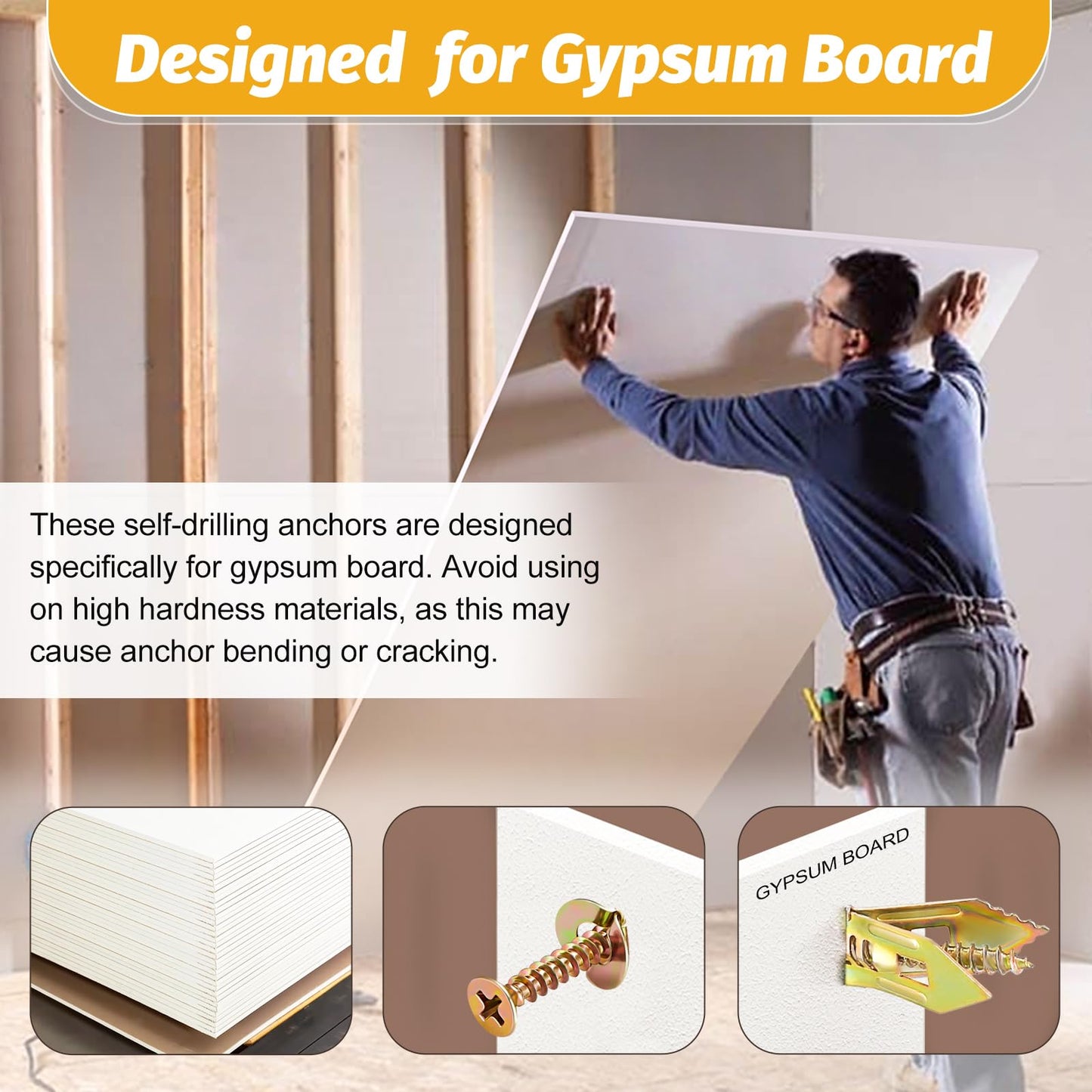 Kadrick 200Pcs Self Drilling Drywall Anchors with Screws,Zinc Plated Steel,2025 Upgraded Hollow Wall Anchors and Screws Kit, Easy Application No Drill or Holes in Wall(100 Anchors and 100 Screws)