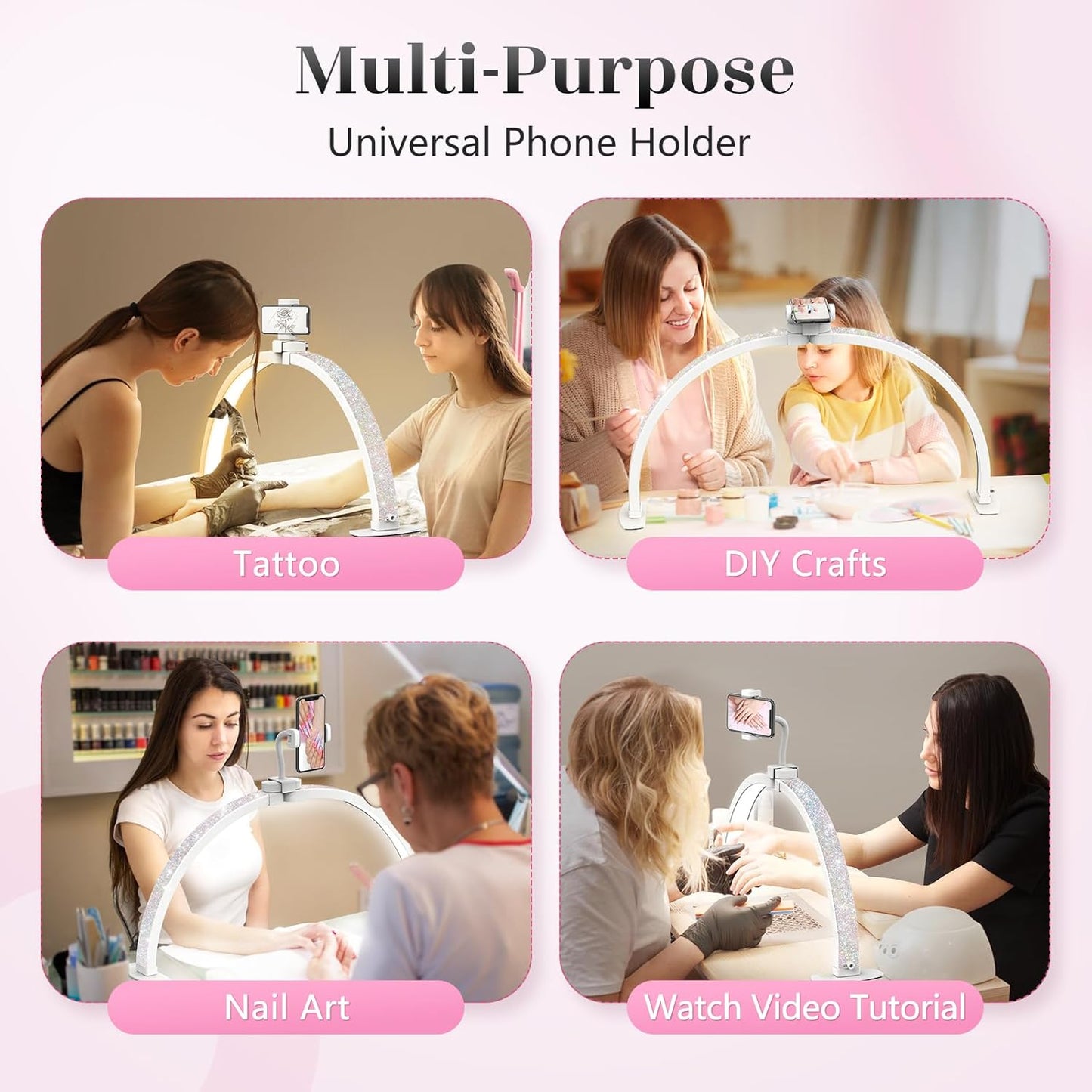 Yokilly Foldable Half Moon Nail Desk Lamp with Phone Holder - 3 Color Modes & 10 Brightness Levels for Manicure Salon