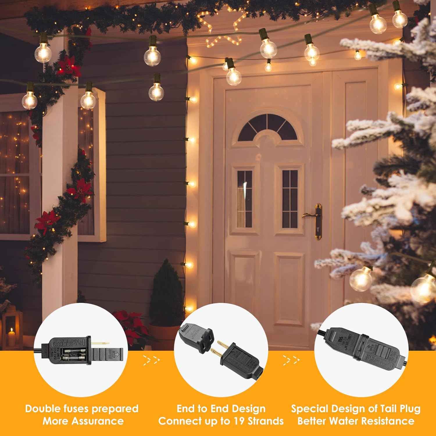 Outdoor String Lights 100FT - G40 Globe Patio Lights with 54 Waterproof LED Bulbs - Black Wire