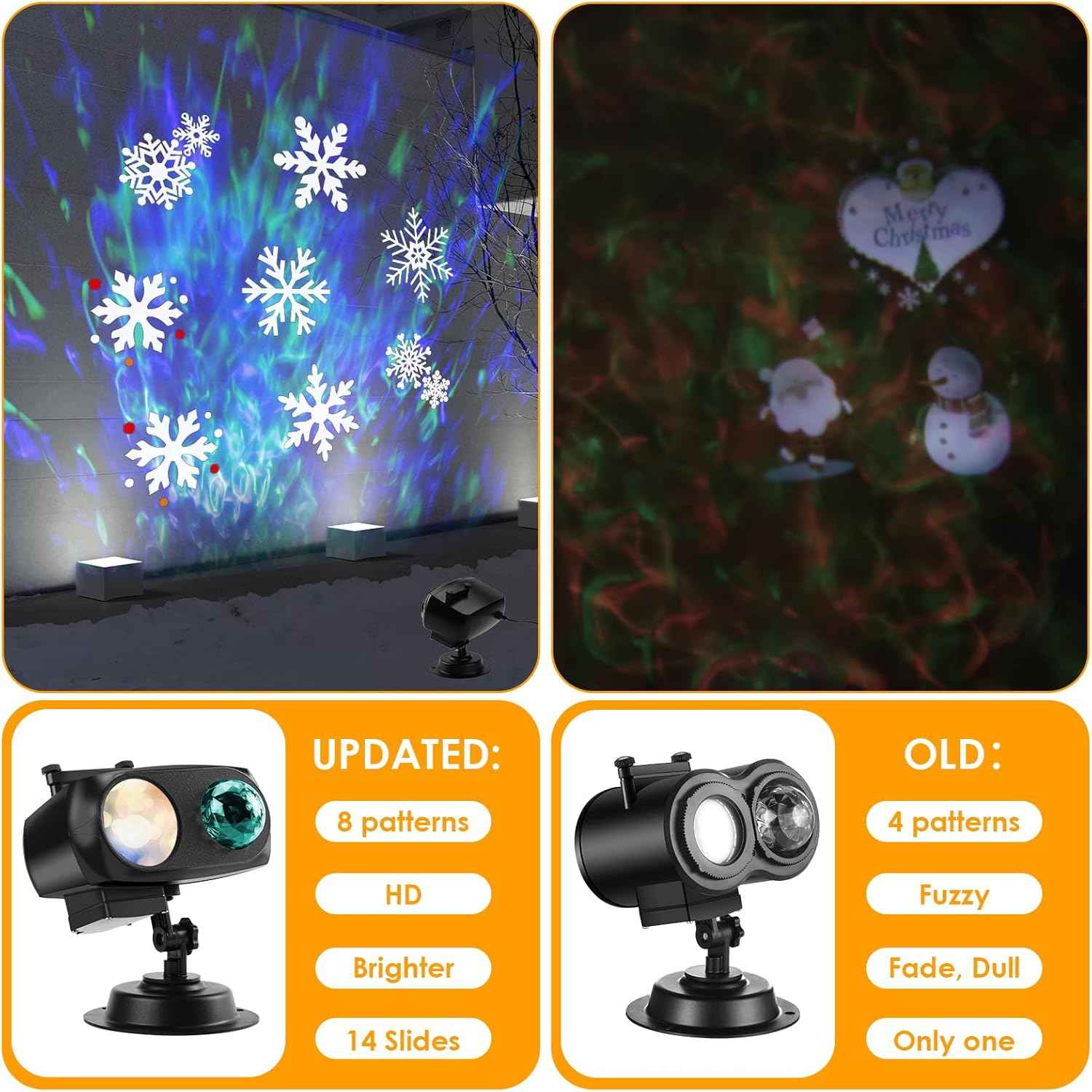 Halloween & Christmas Outdoor Projector Lights with 14 HD Slides & Remote - Waterproof Holiday Decor for Yard & Garden