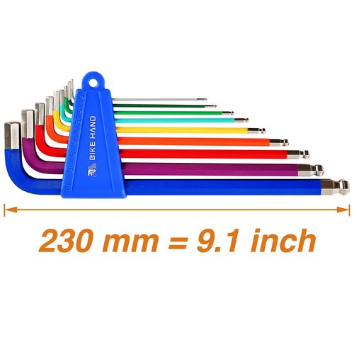 BikeHand Heavy Duty Precise Bike Bicycle Head Hex Allen Wrenches Set - 9 Pieces - with Long Arm Ball End - 1.5/2/2.5/3/4/5/6/8/10mm - Colored