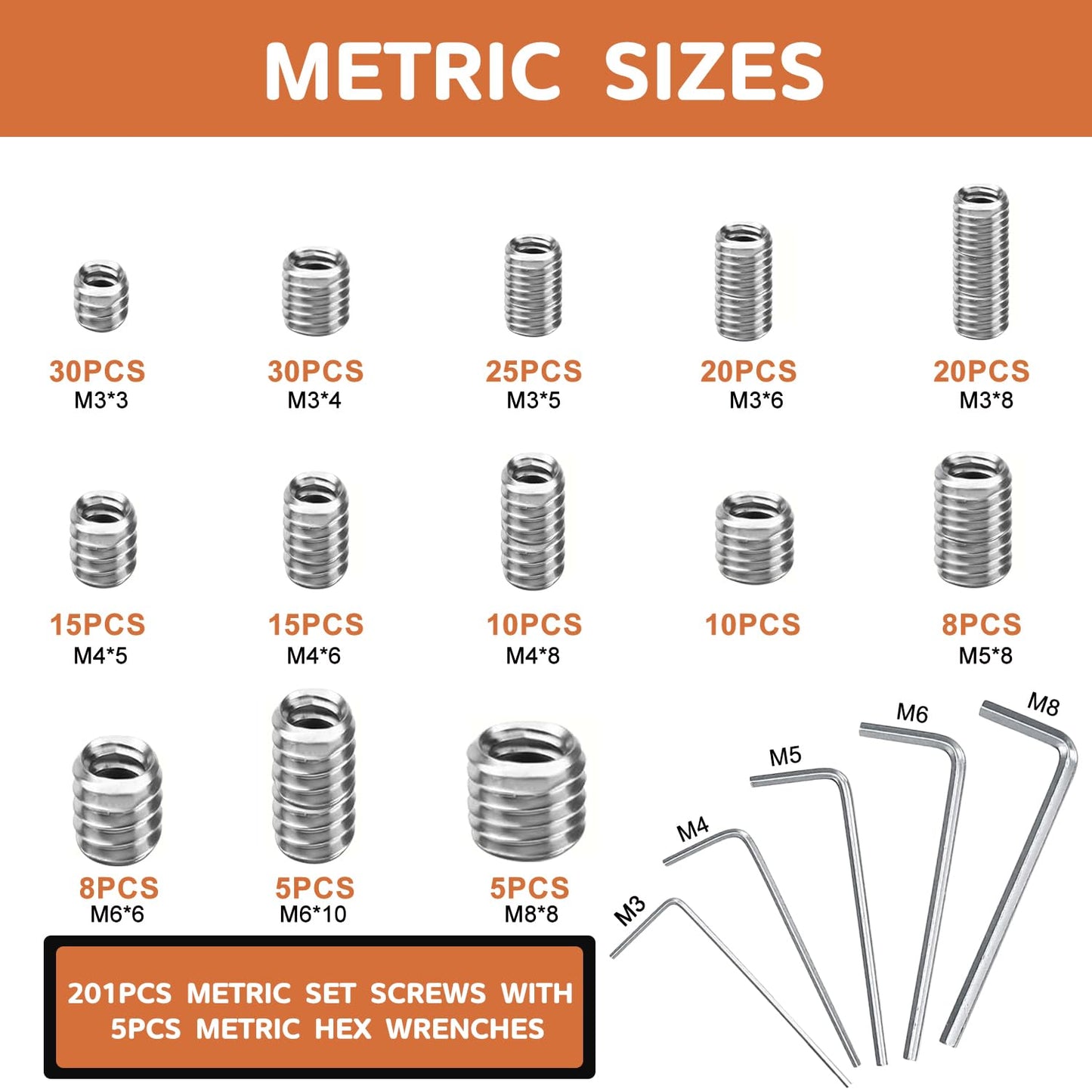 360 Pcs 25 Size Set Screw Assortment Kit Metric & SAE Allen Set Screws for Bathroom Fixture 304 Stainless Steel Internal Hex Drive Cup-Point for Door Knob, Faucets(M3-M8, 1/8"-40 to 5/16"-18)