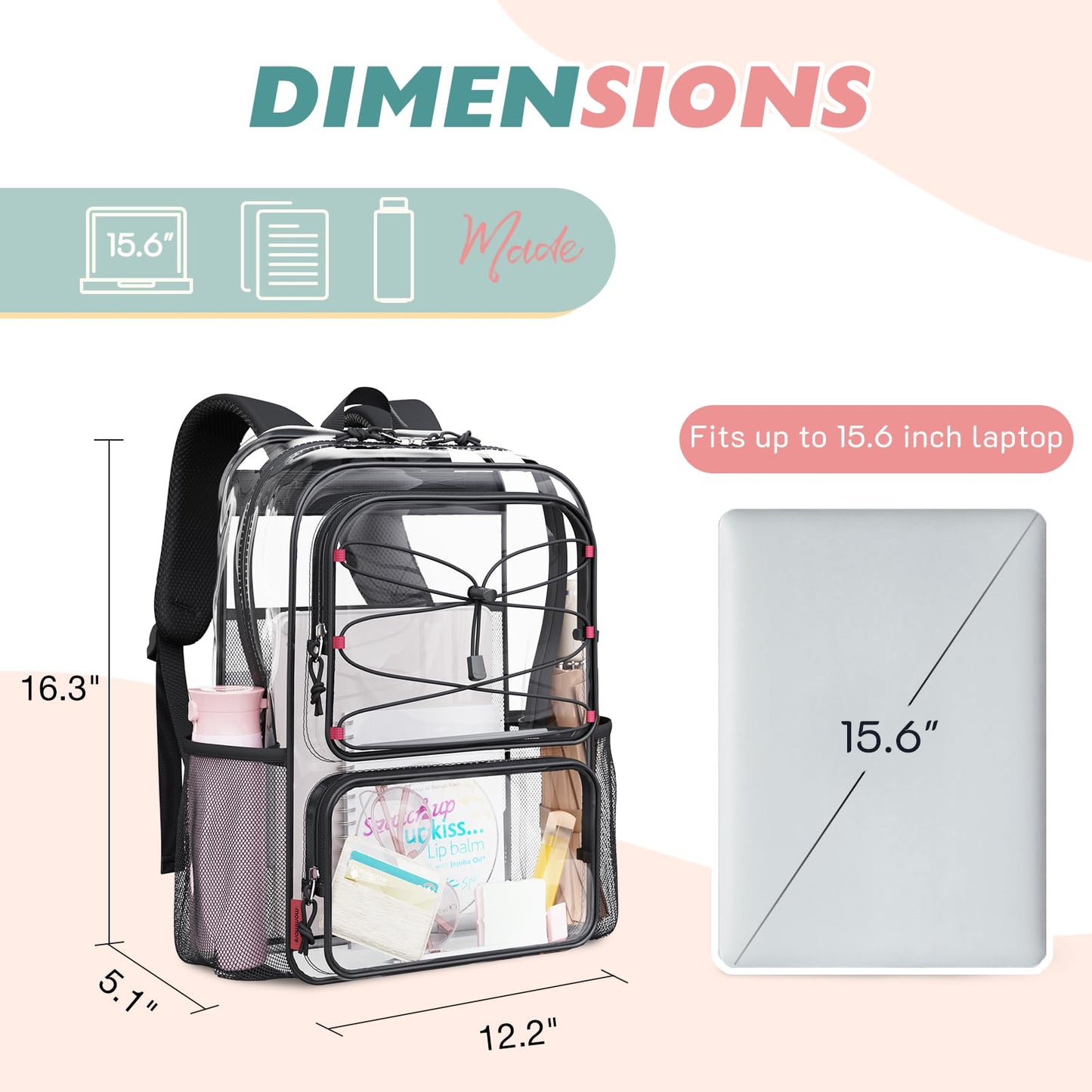 mommore Clear Backpack Heavy Duty Transparent Backpack Large See Through Bookbag for School