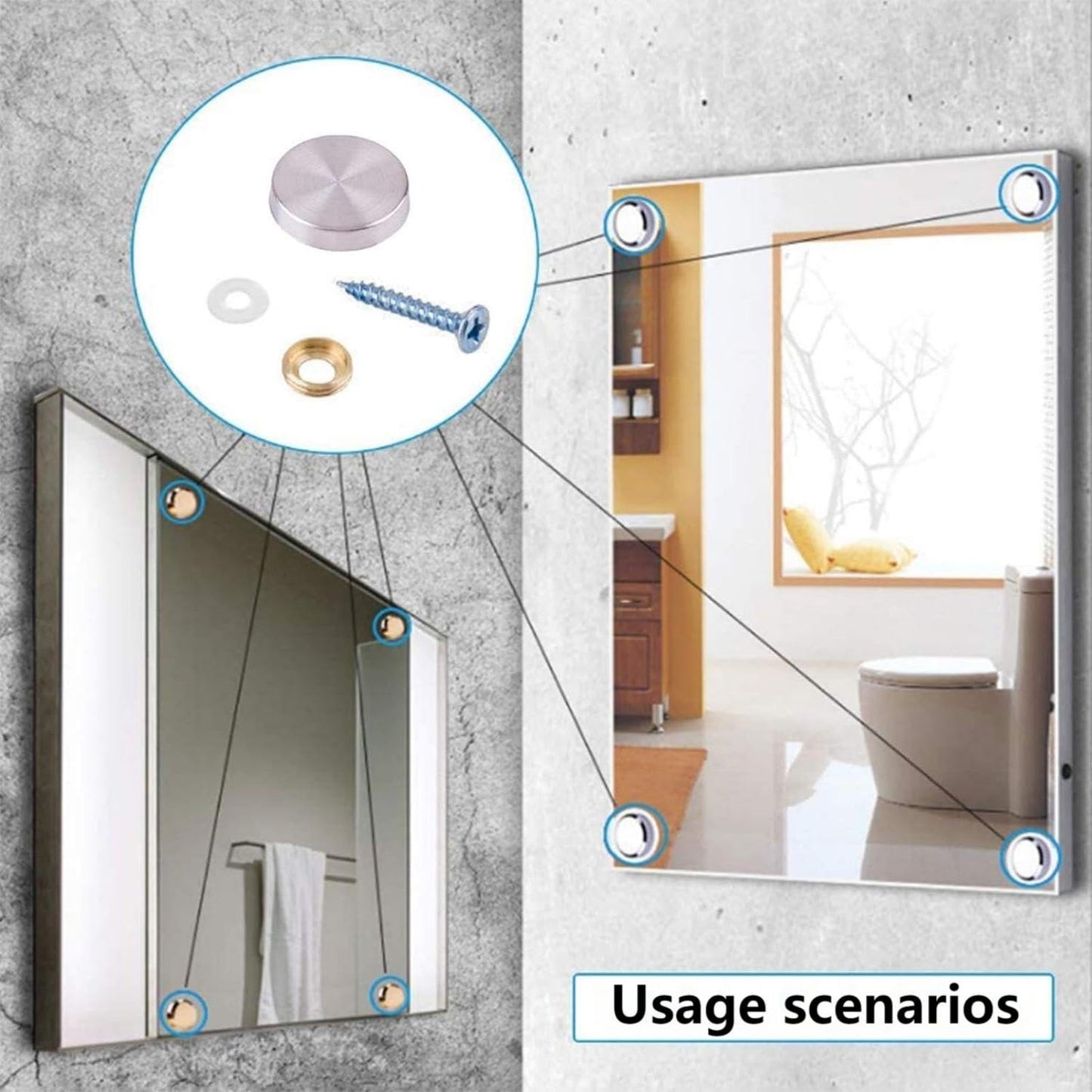 CKKAPTURE 20 Pieces Stainless Steel Screw Cover Cap - 16mm Mirror Nails for Furniture, Mirrors, Signage, and Advertising Hardware